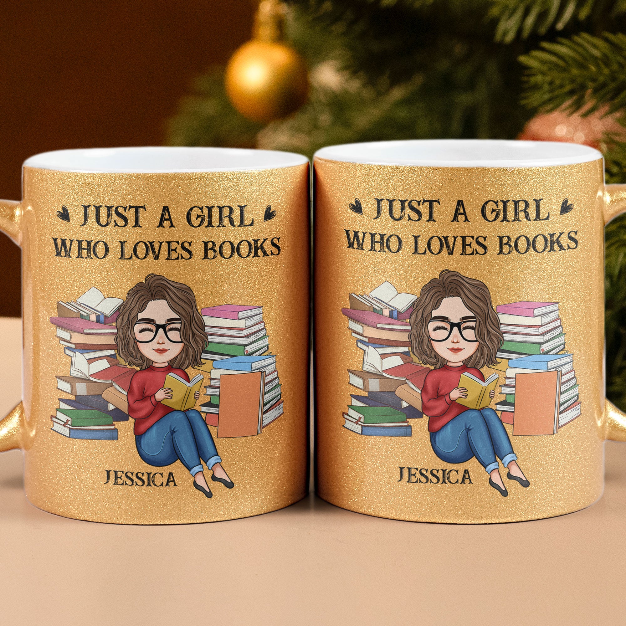 Glitter Mug For Girl Who Loves Books - Personalized Glitter Coffee Mug