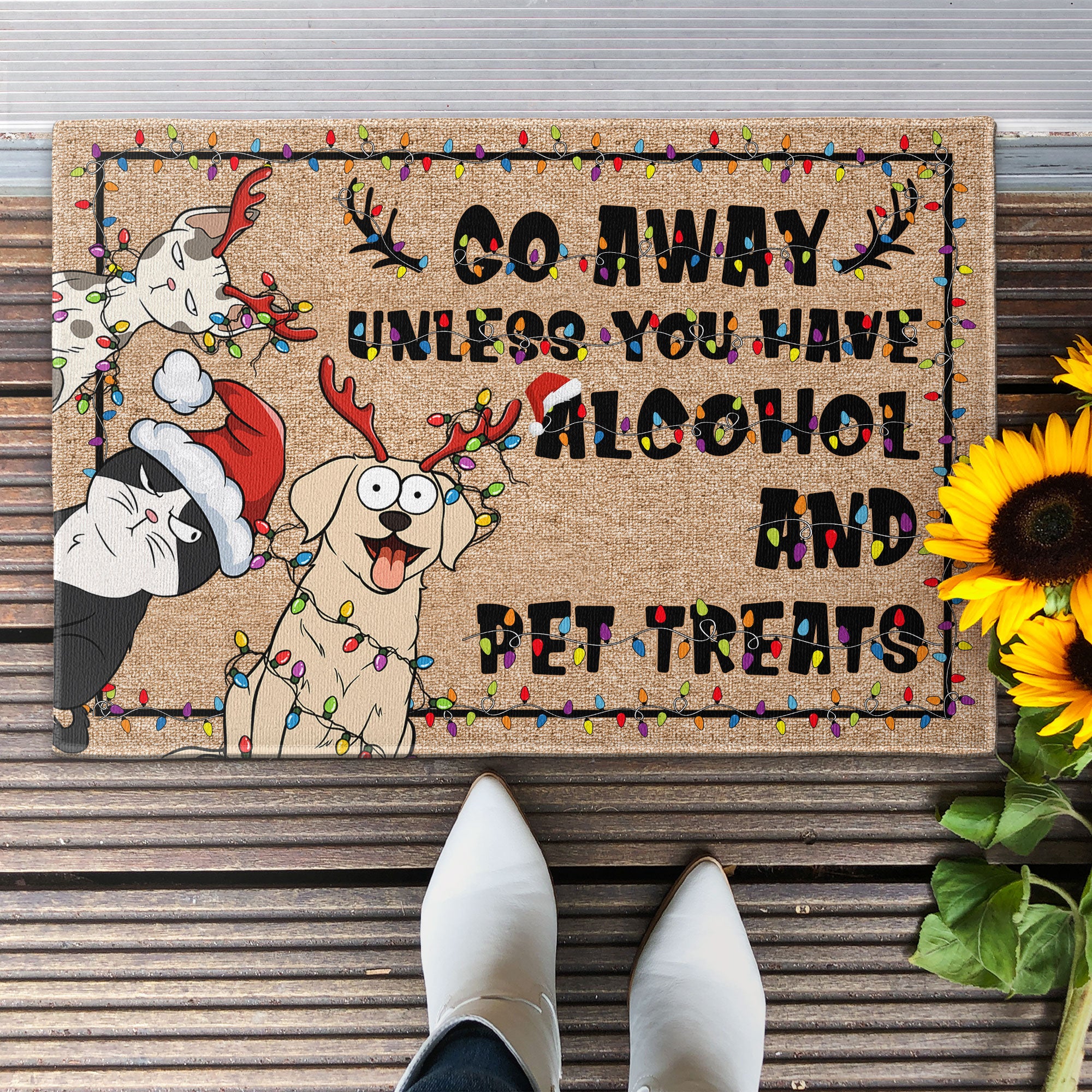 Go Away Unless You Have Alcohol & Pet Treats Christmas Version - Personalized Doormat