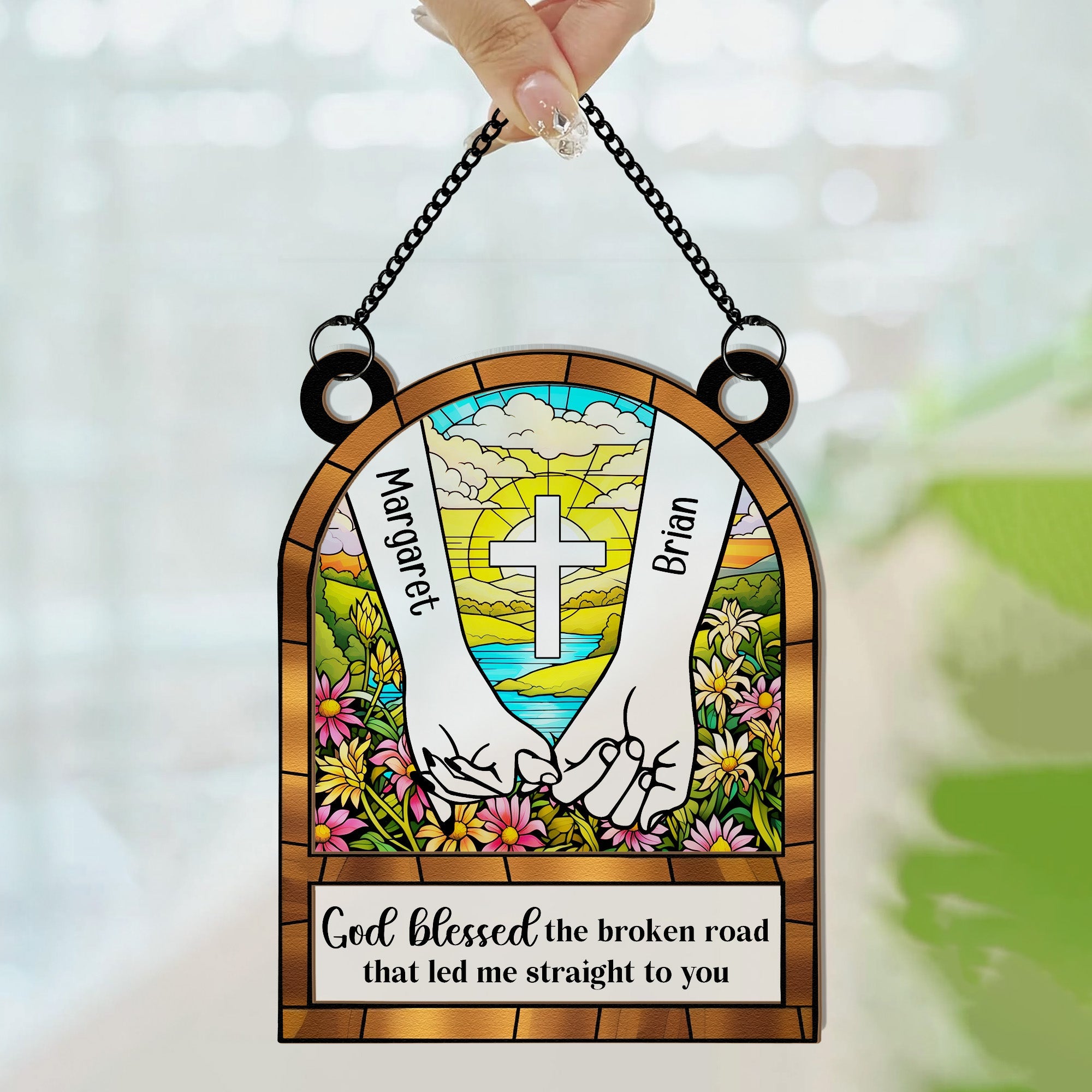 God Blessed The Broken Road - Personalized Window Hanging Suncatcher Ornament