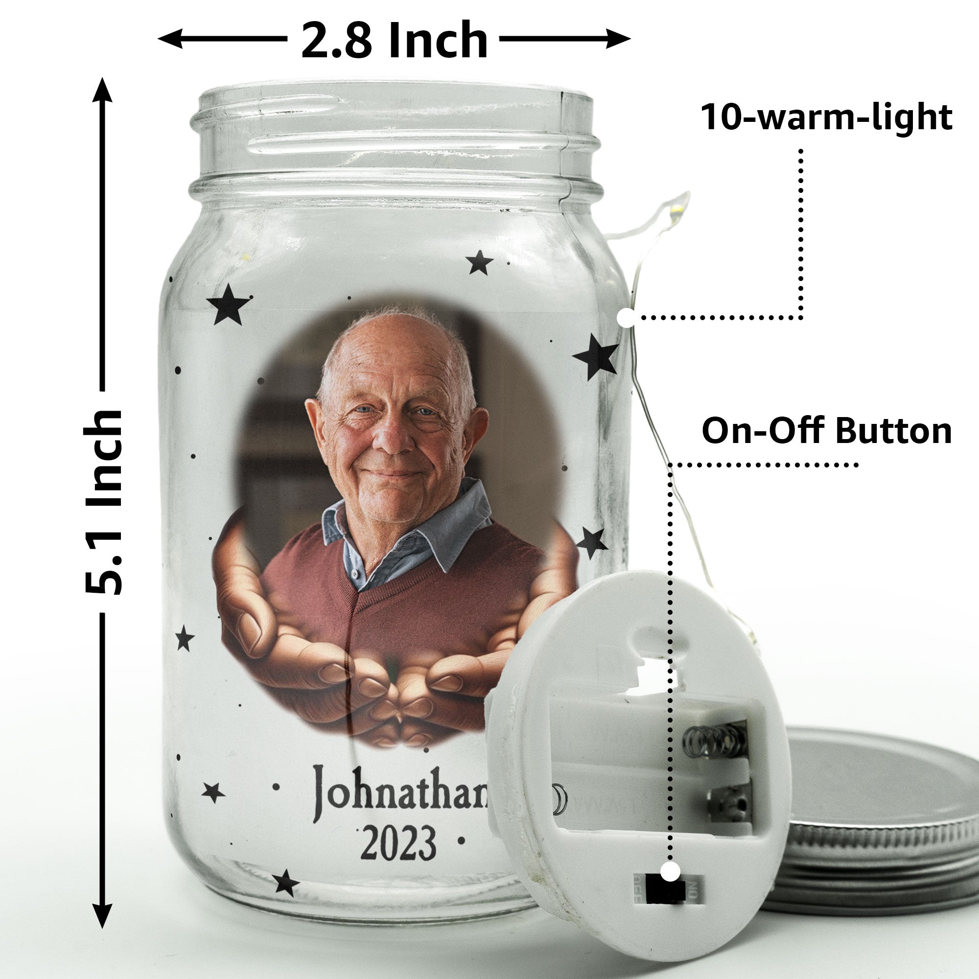 God Has You In His Arms - Personalized Photo Mason Jar Light