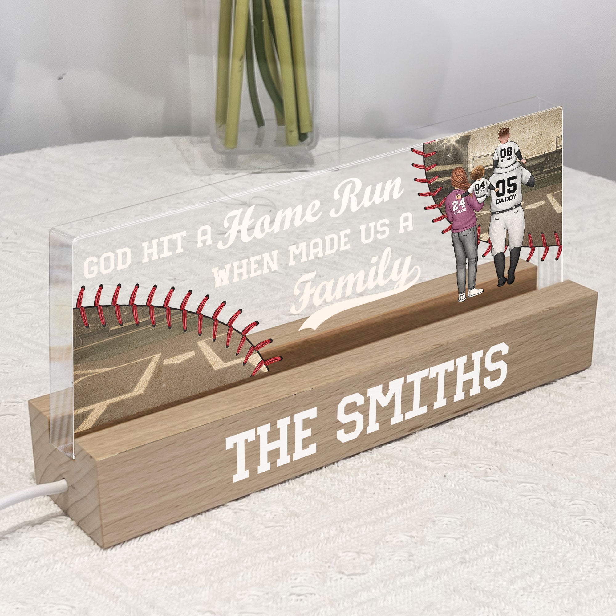 God Hit A Home Run When He Made Us A Family - Personalized LED Night Light