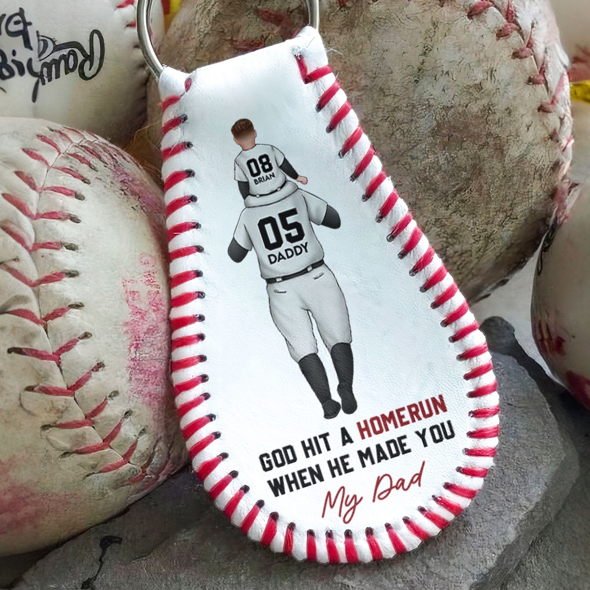 God Hit A Homerun When He Made You My Dad - Personalized Leather Baseball Keychain