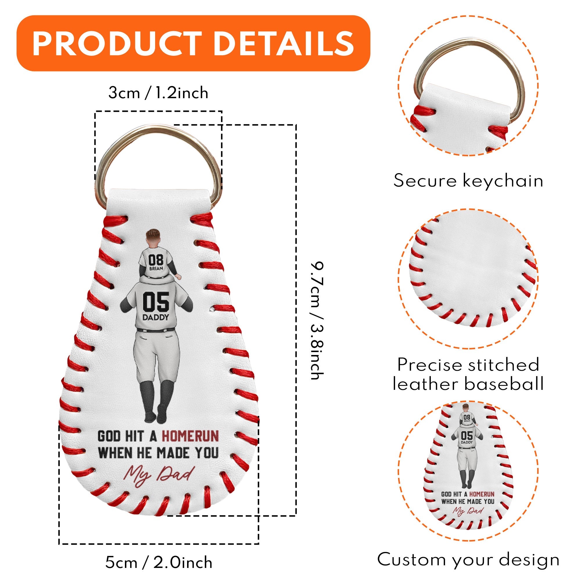 God Hit A Homerun When He Made You My Dad - Personalized Leather Baseball Keychain