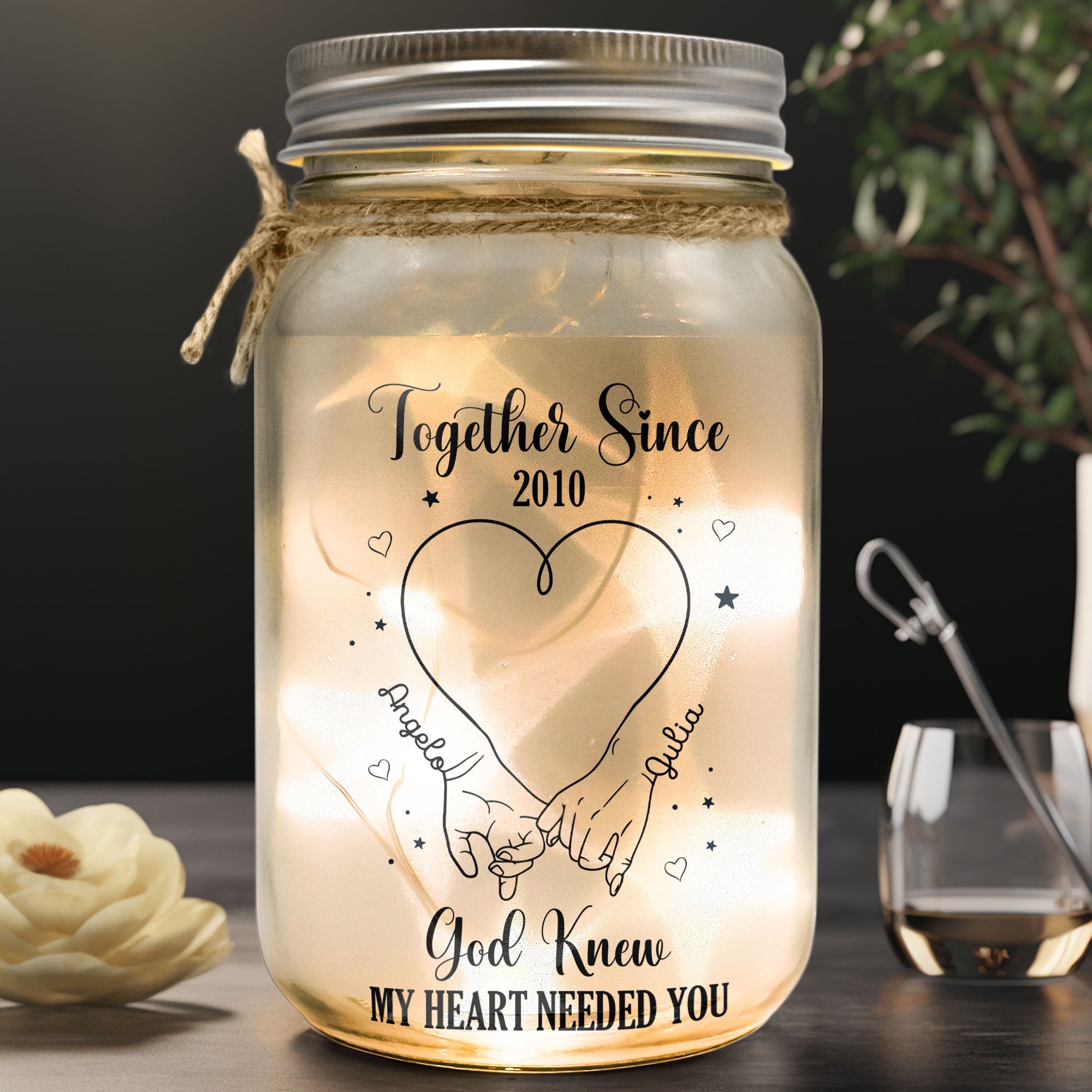 God Knew My Heart Needed You - Personalized Mason Jar Light