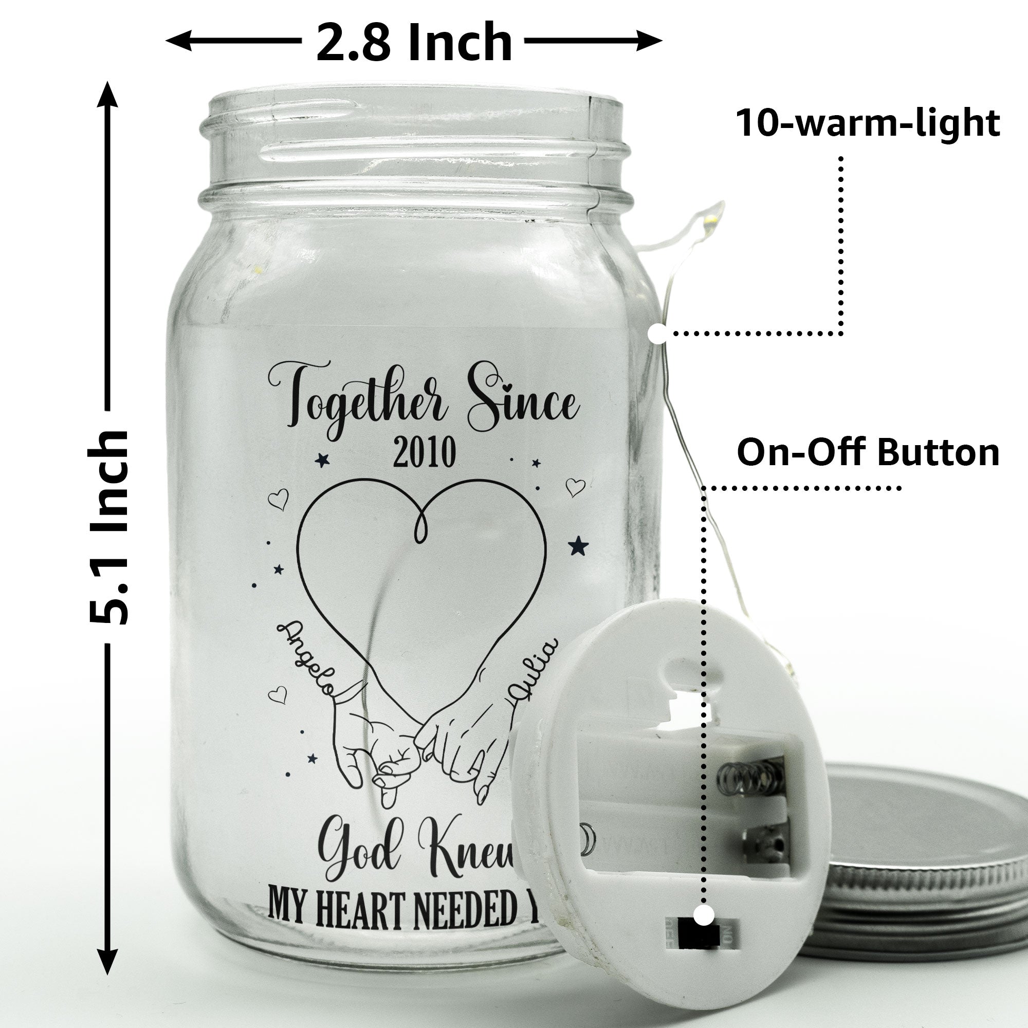 God Knew My Heart Needed You - Personalized Mason Jar Light