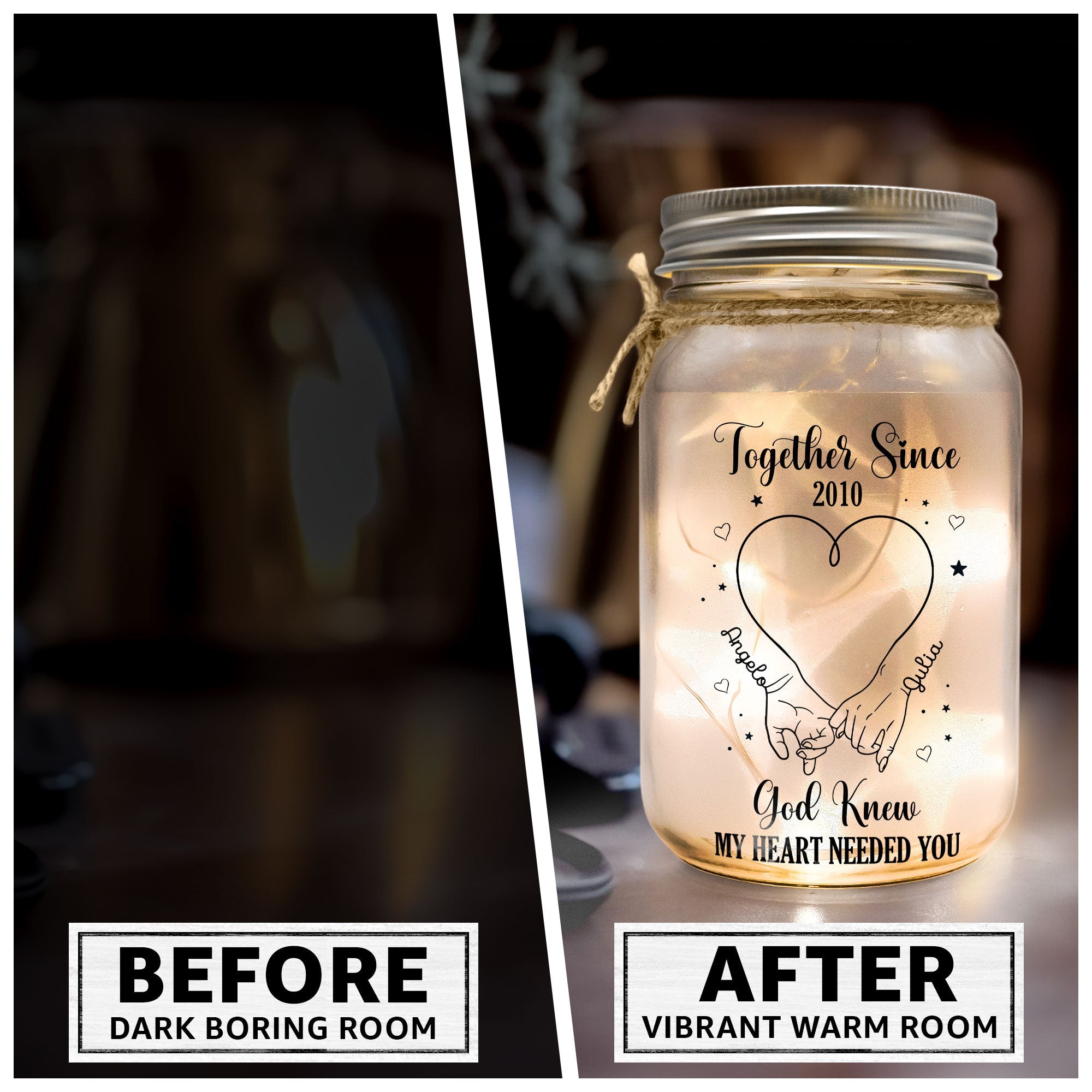 God Knew My Heart Needed You - Personalized Mason Jar Light