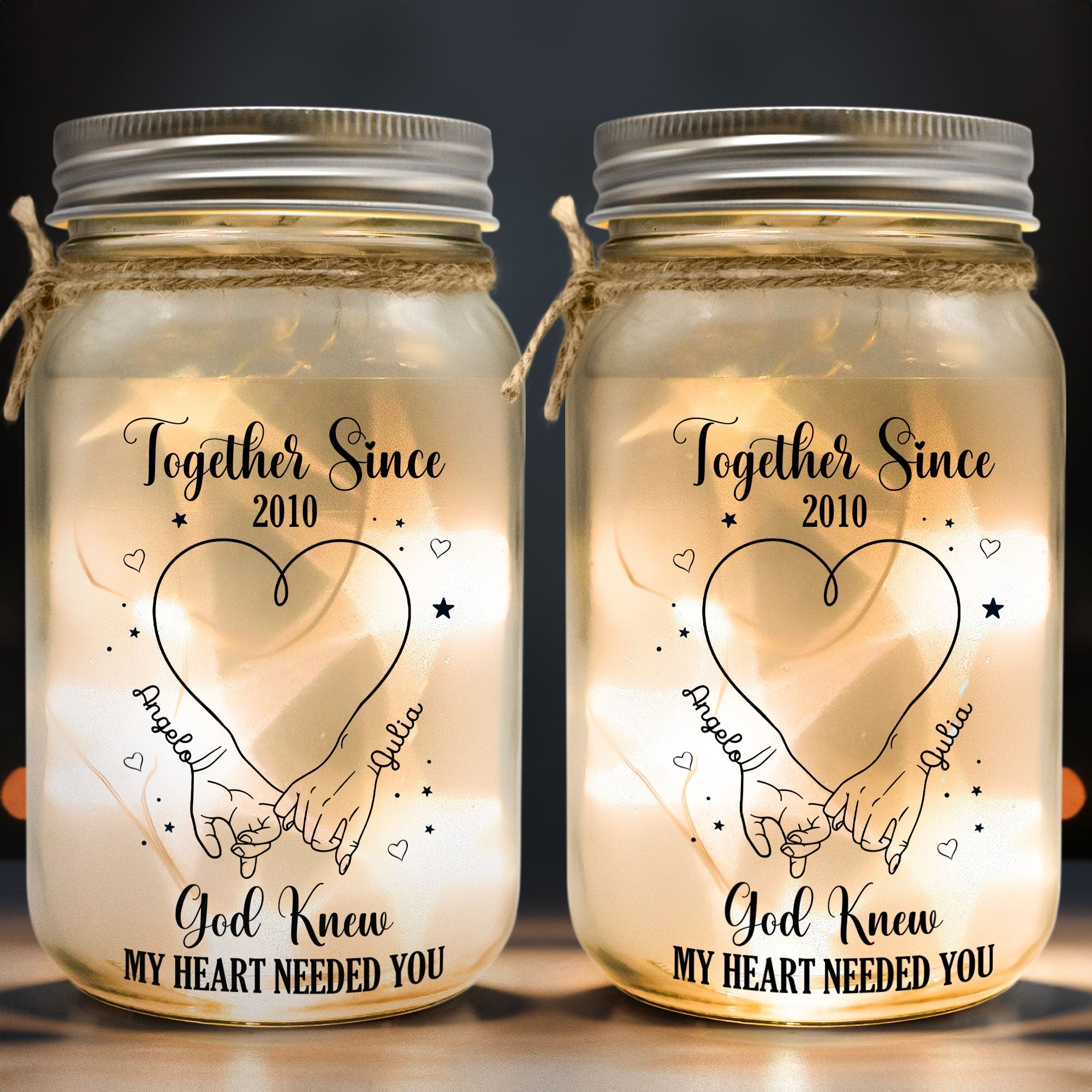 God Knew My Heart Needed You - Personalized Mason Jar Light