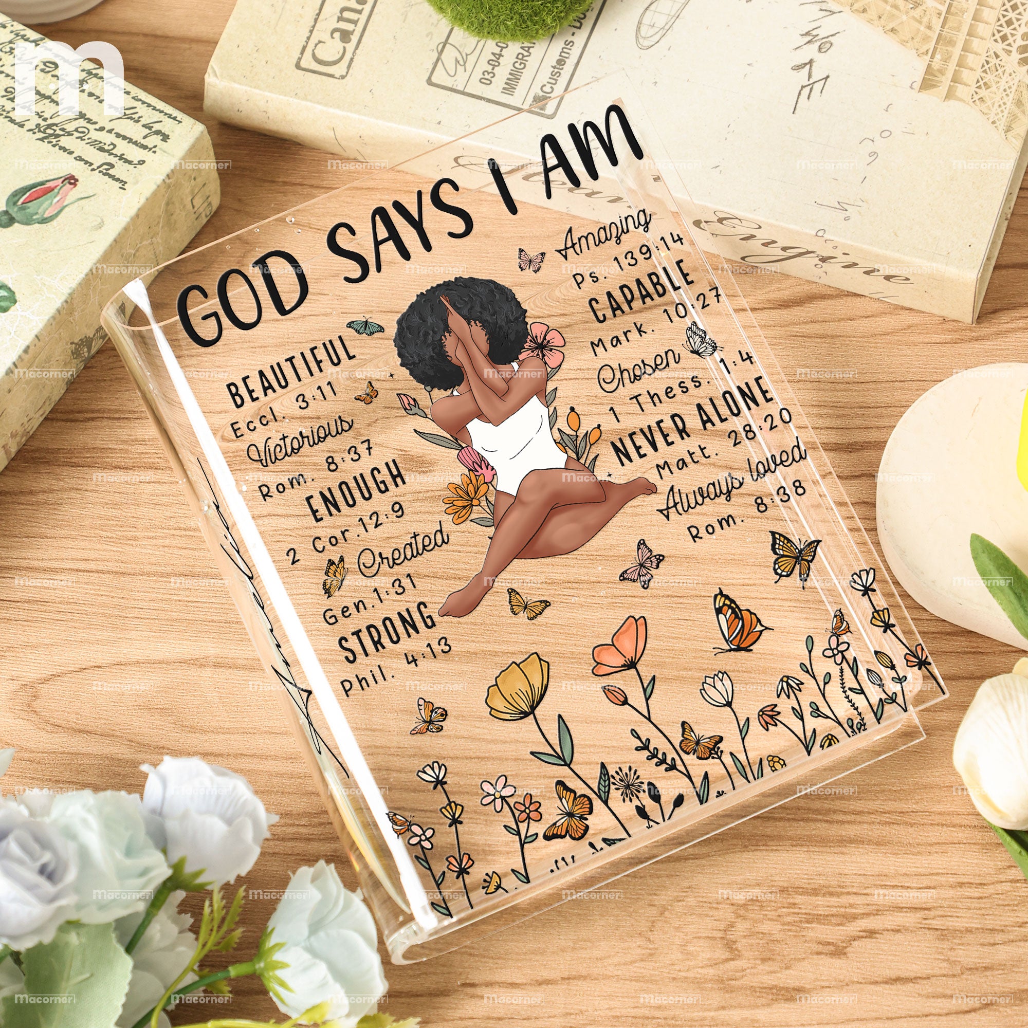 God Says I Am Beautiful Amazing - Personalized Acrylic Book Vase