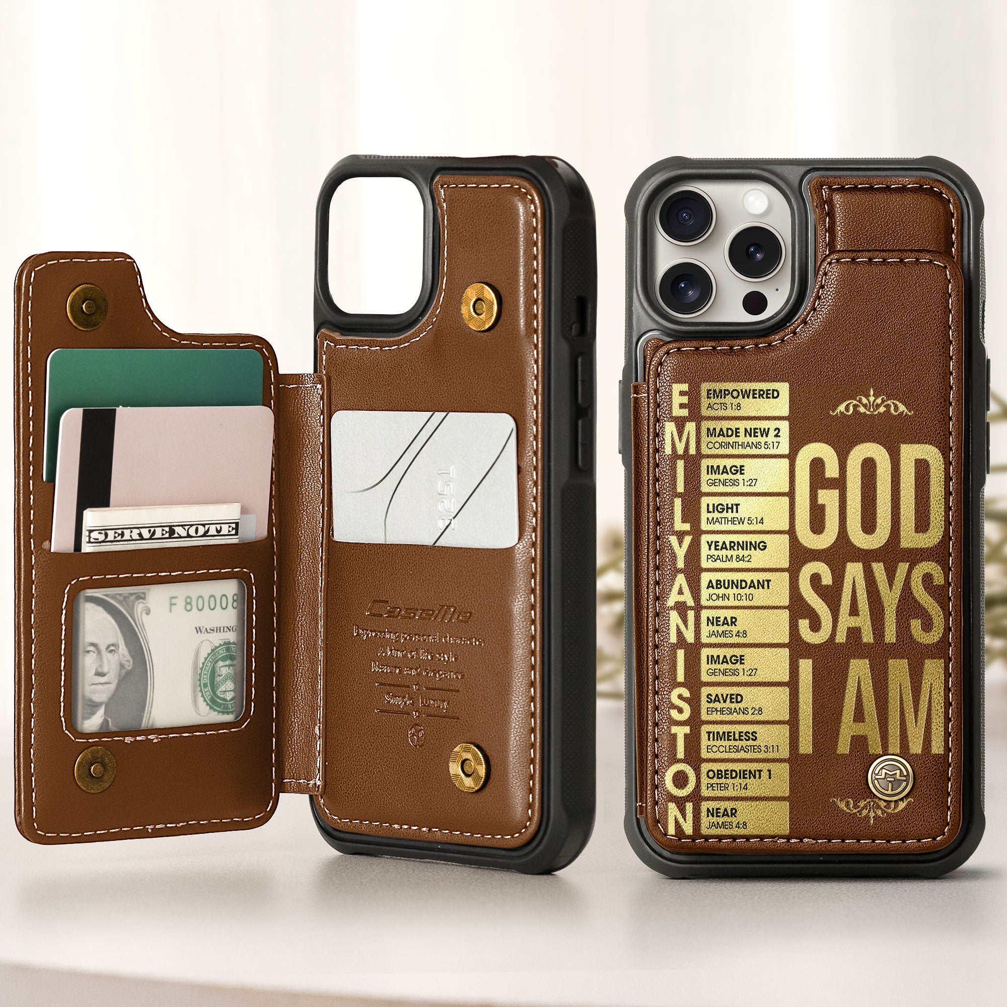 God Says I Am - Custom Name With Bible Verses - Personalized Leather Flip Wallet Phone Case