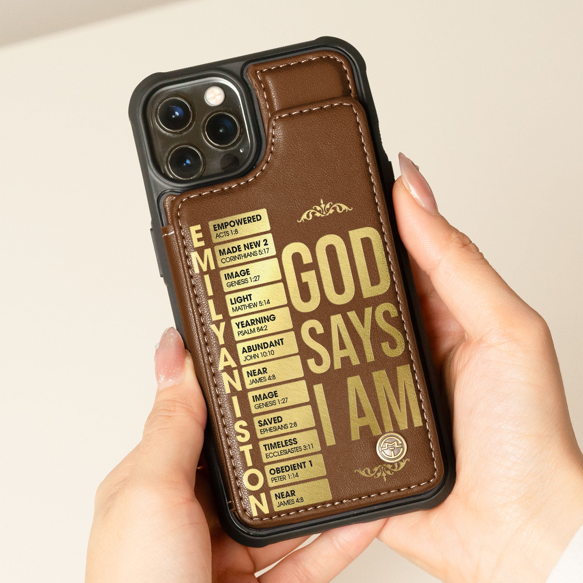 God Says I Am - Custom Name With Bible Verses - Personalized Leather Flip Wallet Phone Case