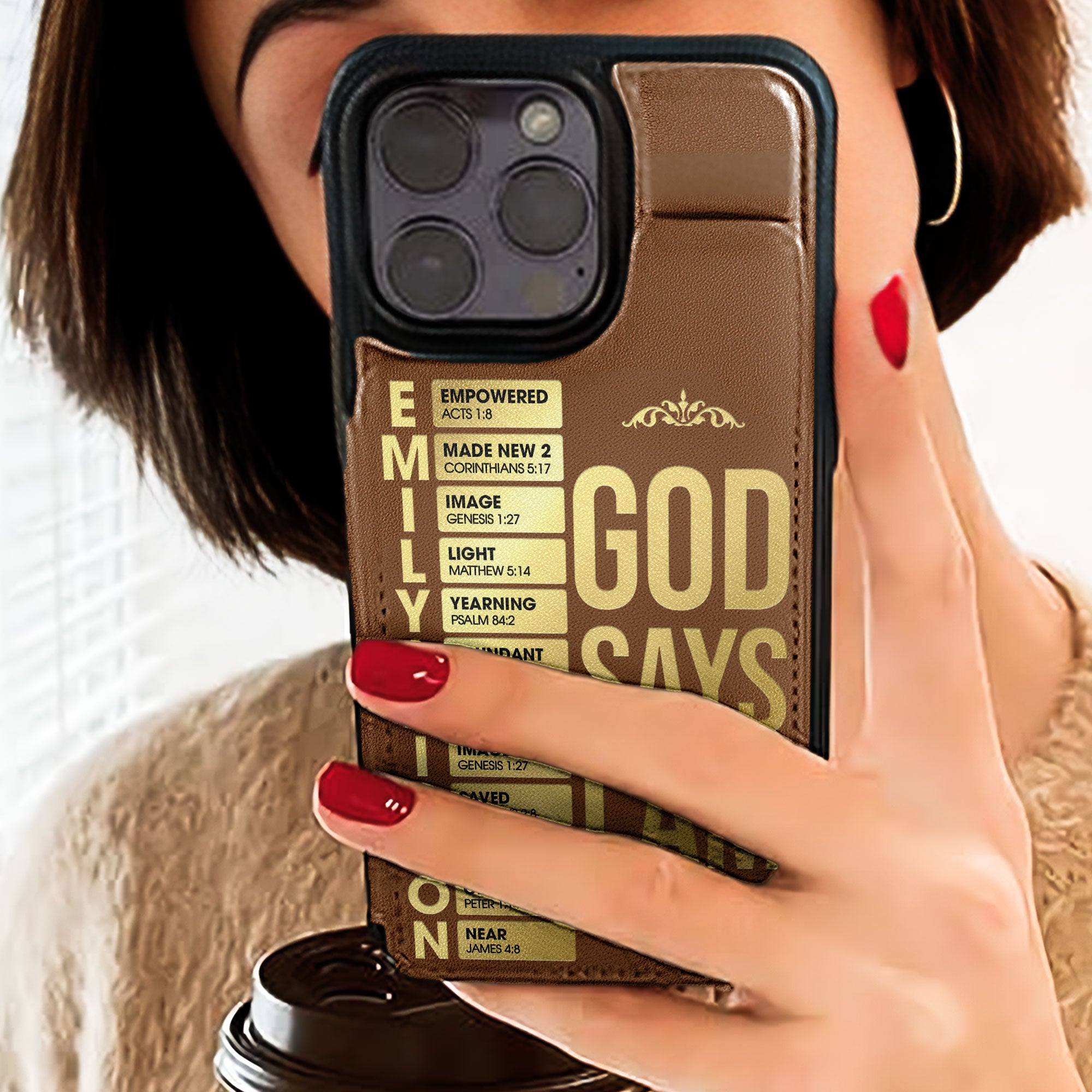 God Says I Am - Custom Name With Bible Verses - Personalized Leather Flip Wallet Phone Case