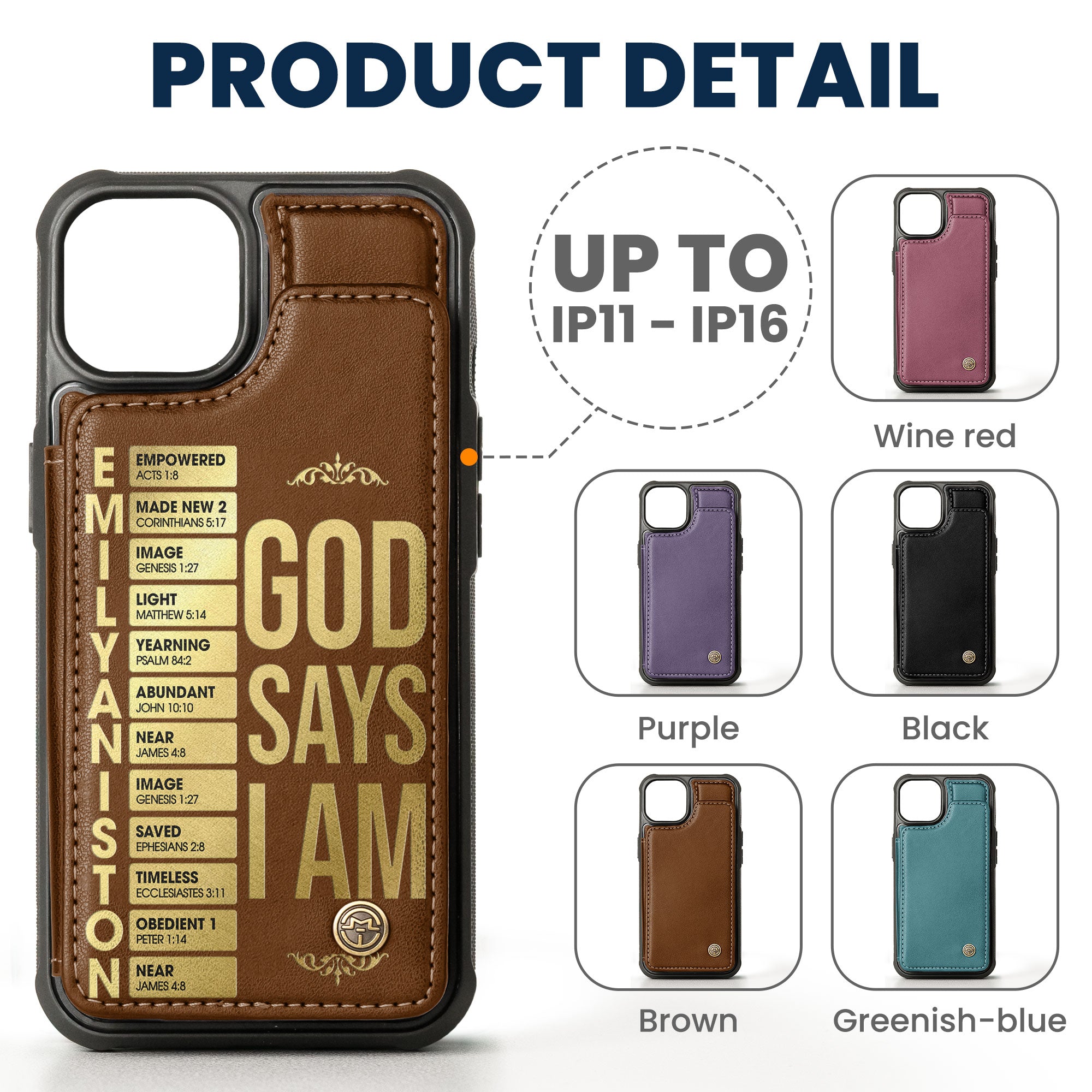 God Says I Am - Custom Name With Bible Verses - Personalized Leather Flip Wallet Phone Case