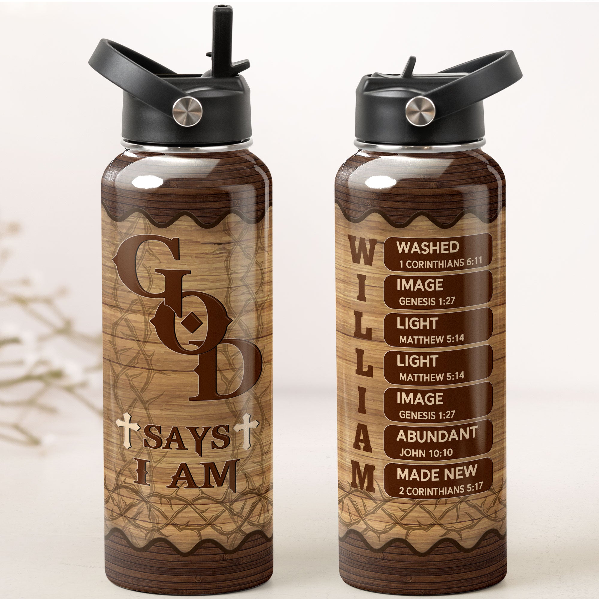 God Says I Am - Man Of God - Personalized Stainless Steel Water Bottle