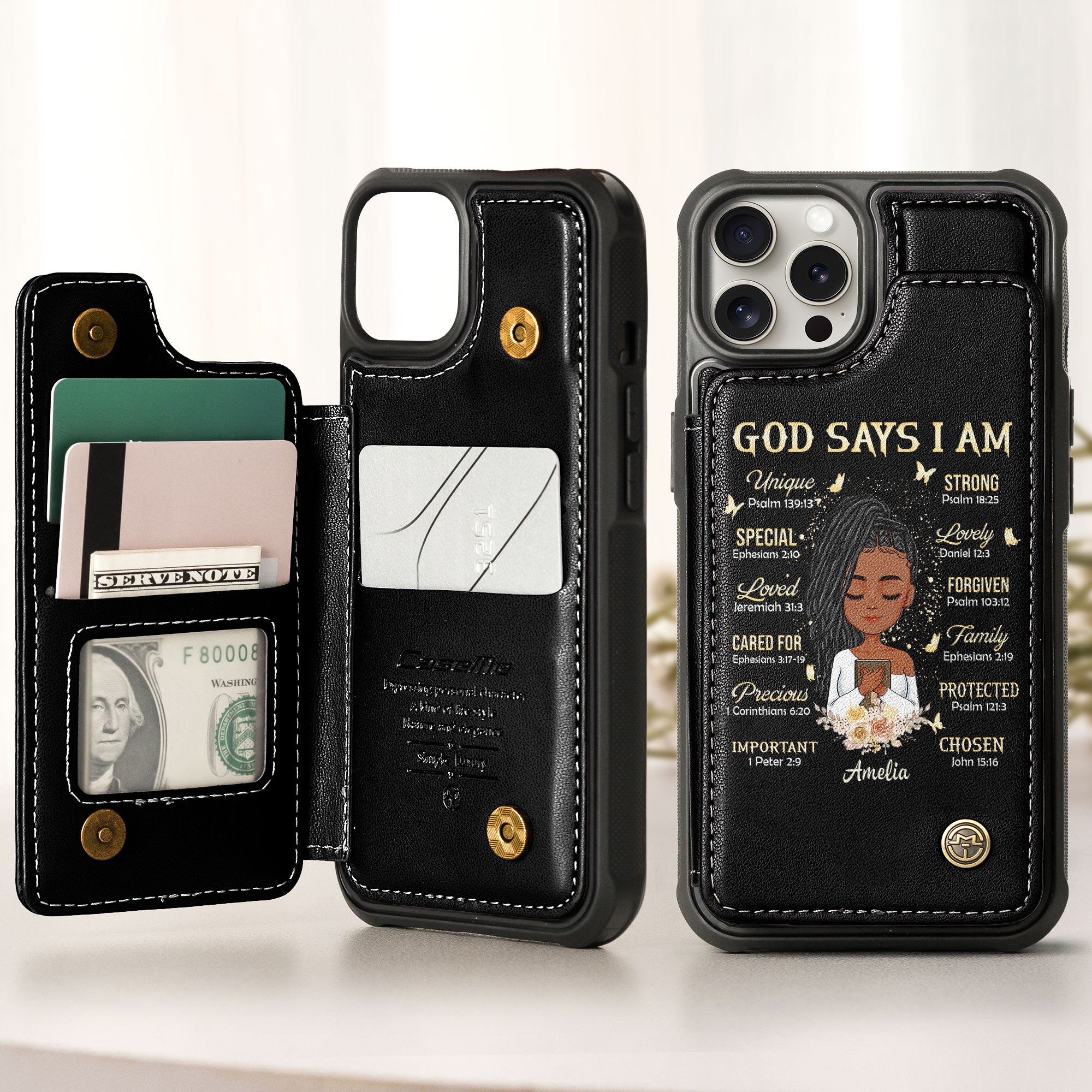 God Says I Am - Personalized Leather Flip Wallet Phone Case