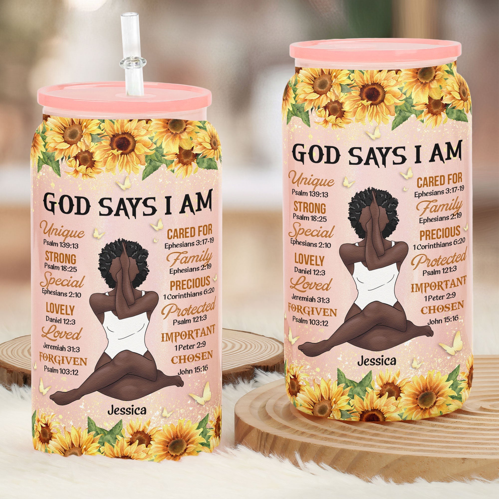 God Says I Am - Personalized Shimmer Glass Can