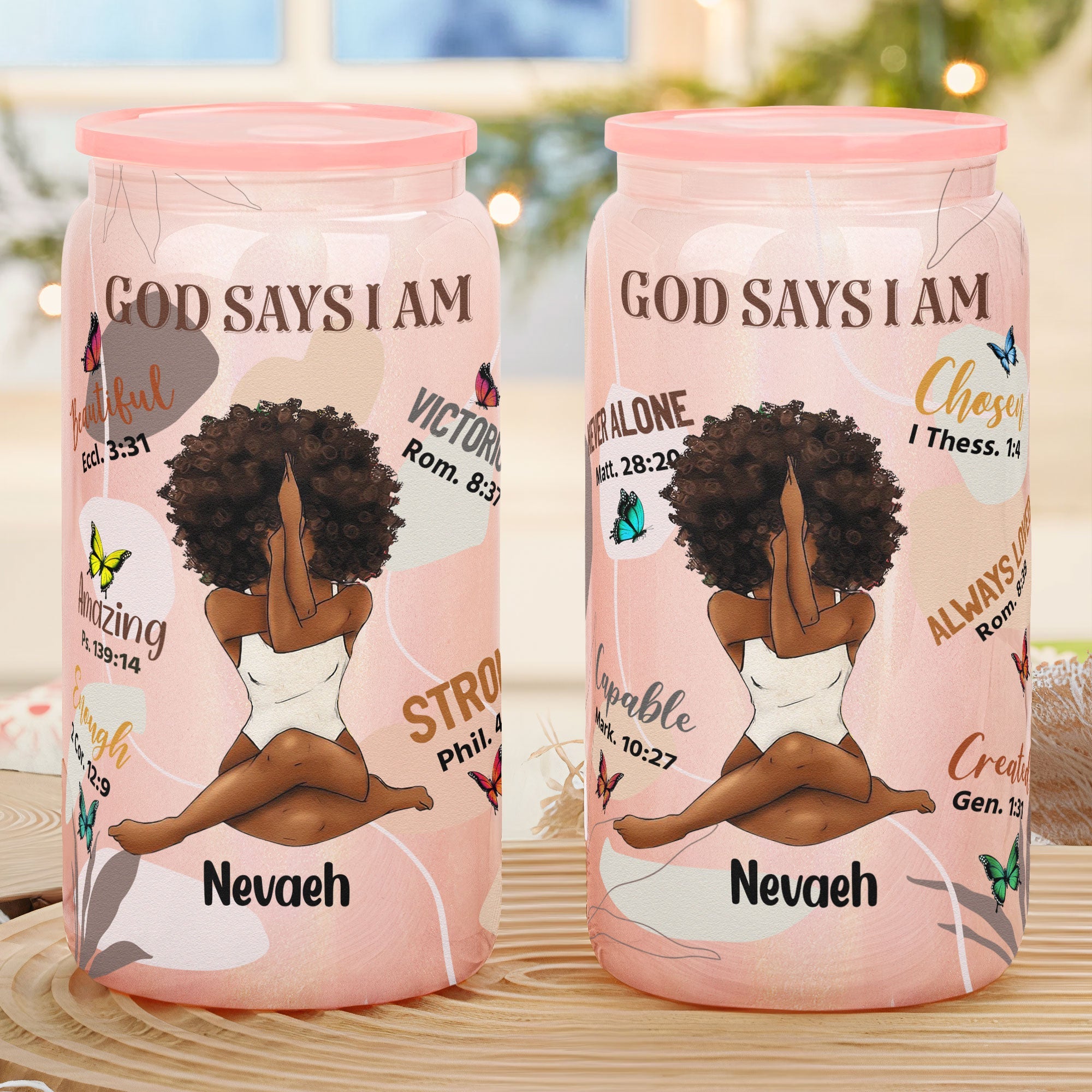 God Says I Am - Personalized Shimmer Glass Can