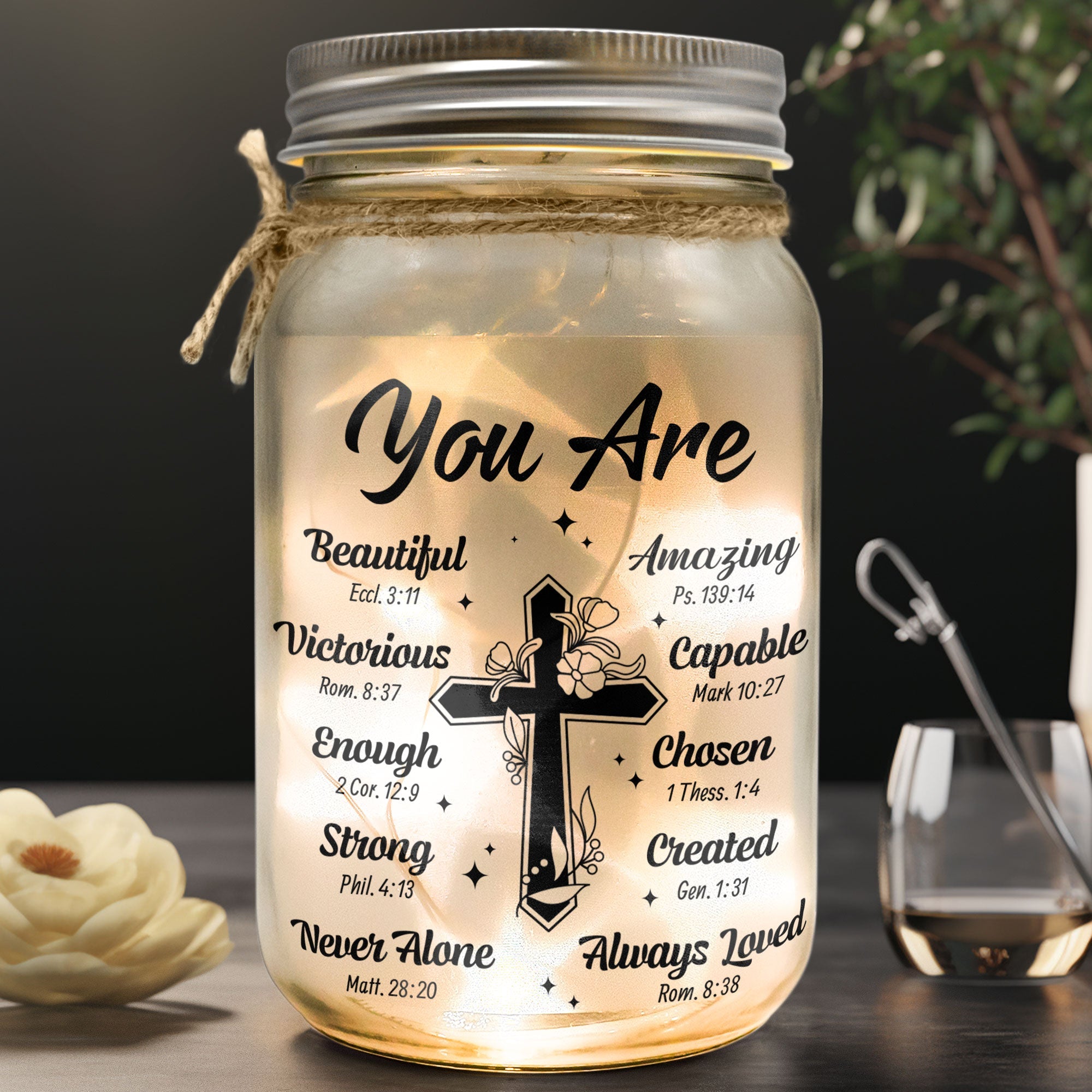 God Says You Are Birth Month Flowers - Personalized Mason Jar Light