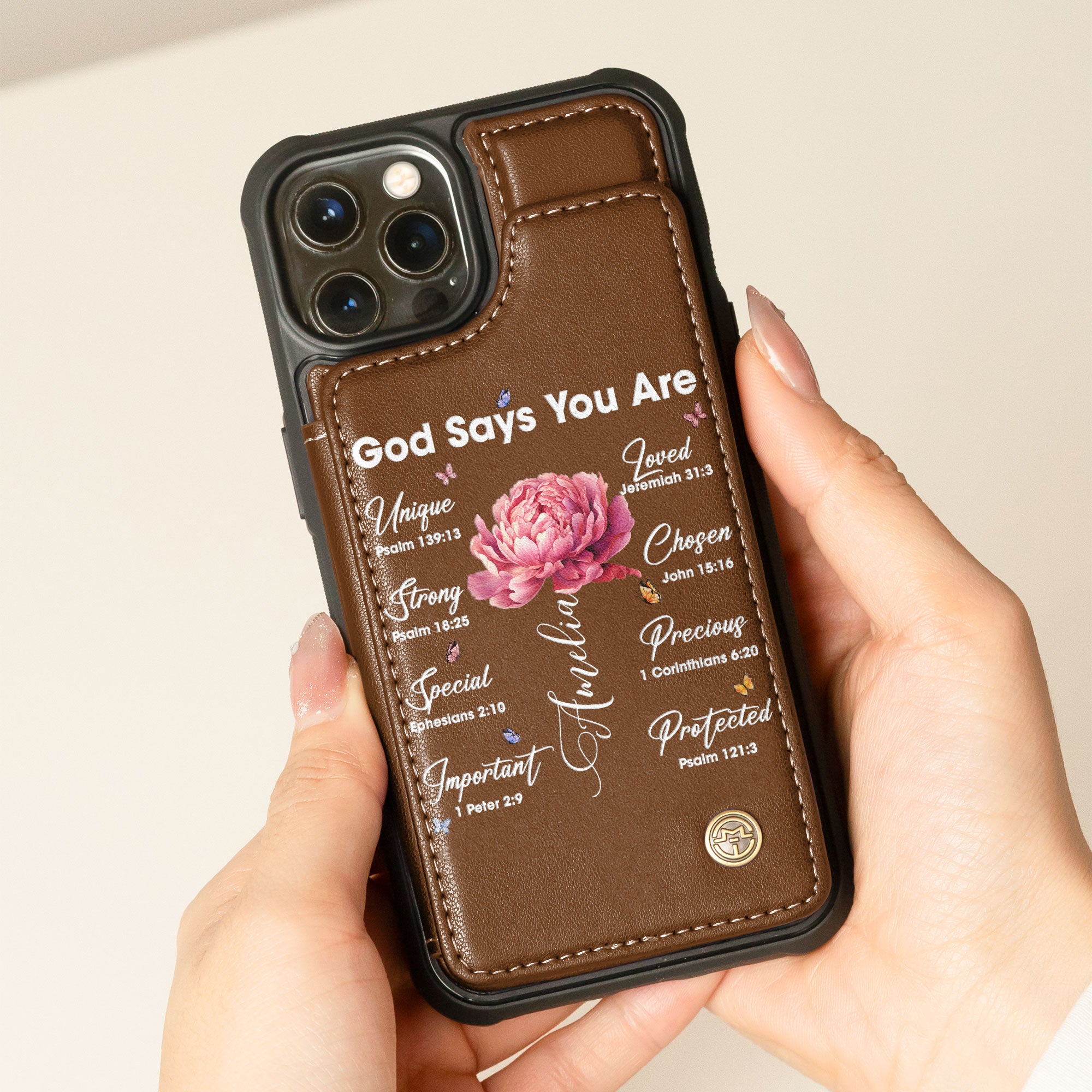 God Says You Are - Custom Birth Flower - Personalized Leather Flip Wallet Phone Case