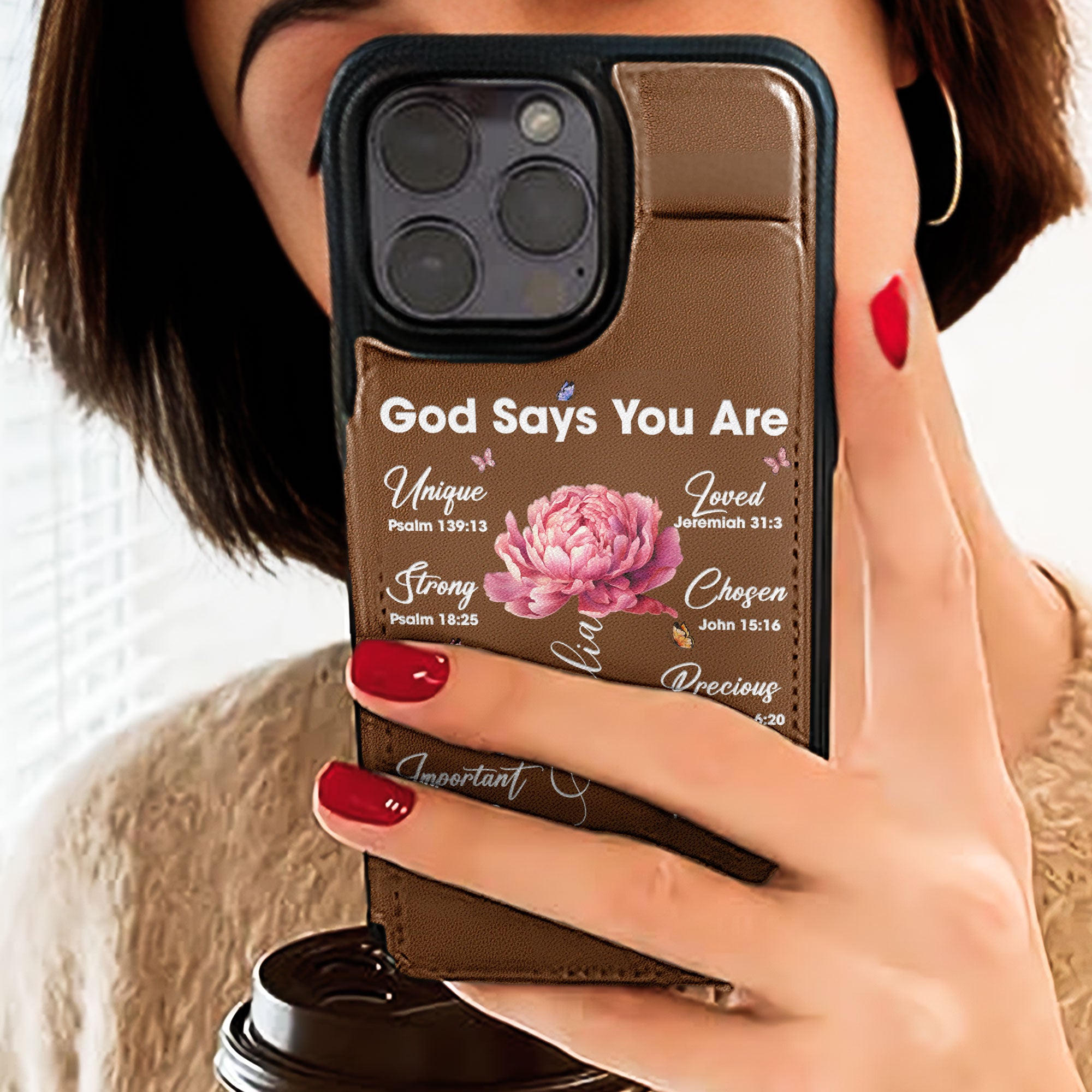 God Says You Are - Custom Birth Flower - Personalized Leather Flip Wallet Phone Case