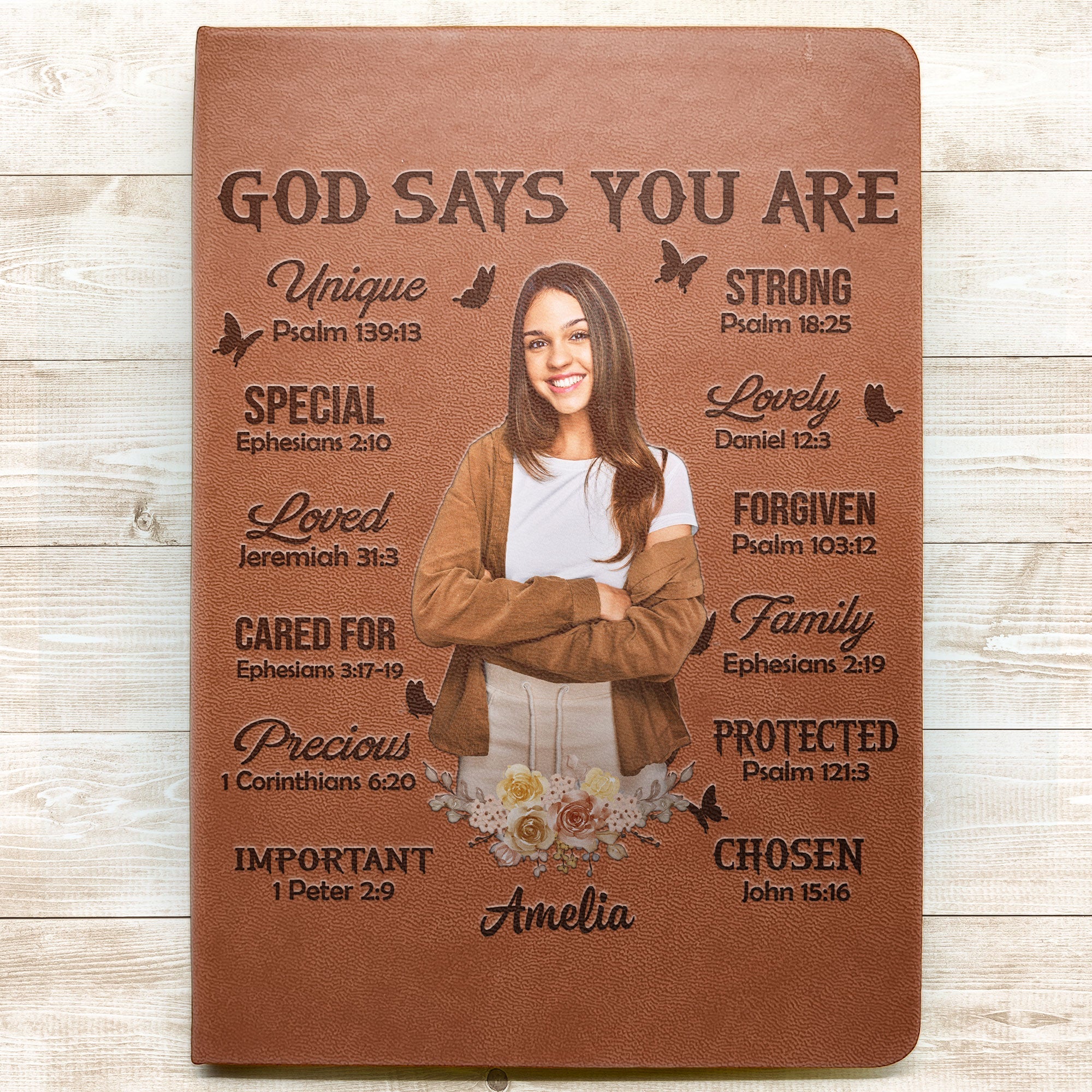 God Says You Are - Personalized Photo Leather Journal