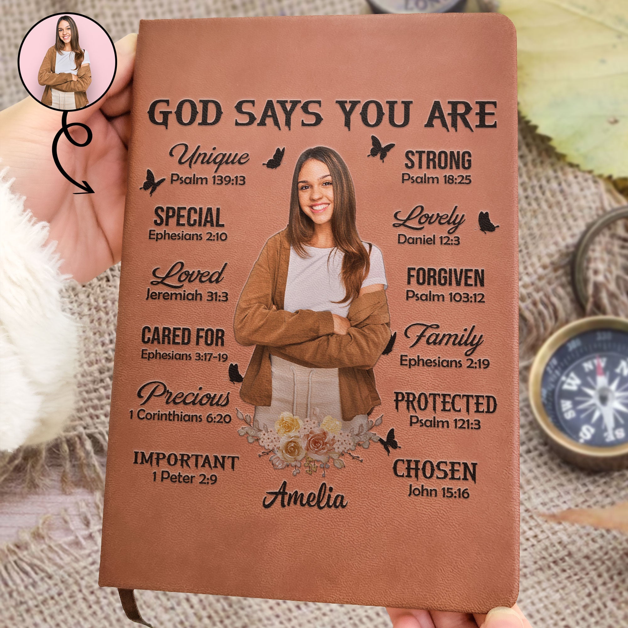 God Says You Are - Personalized Photo Leather Journal