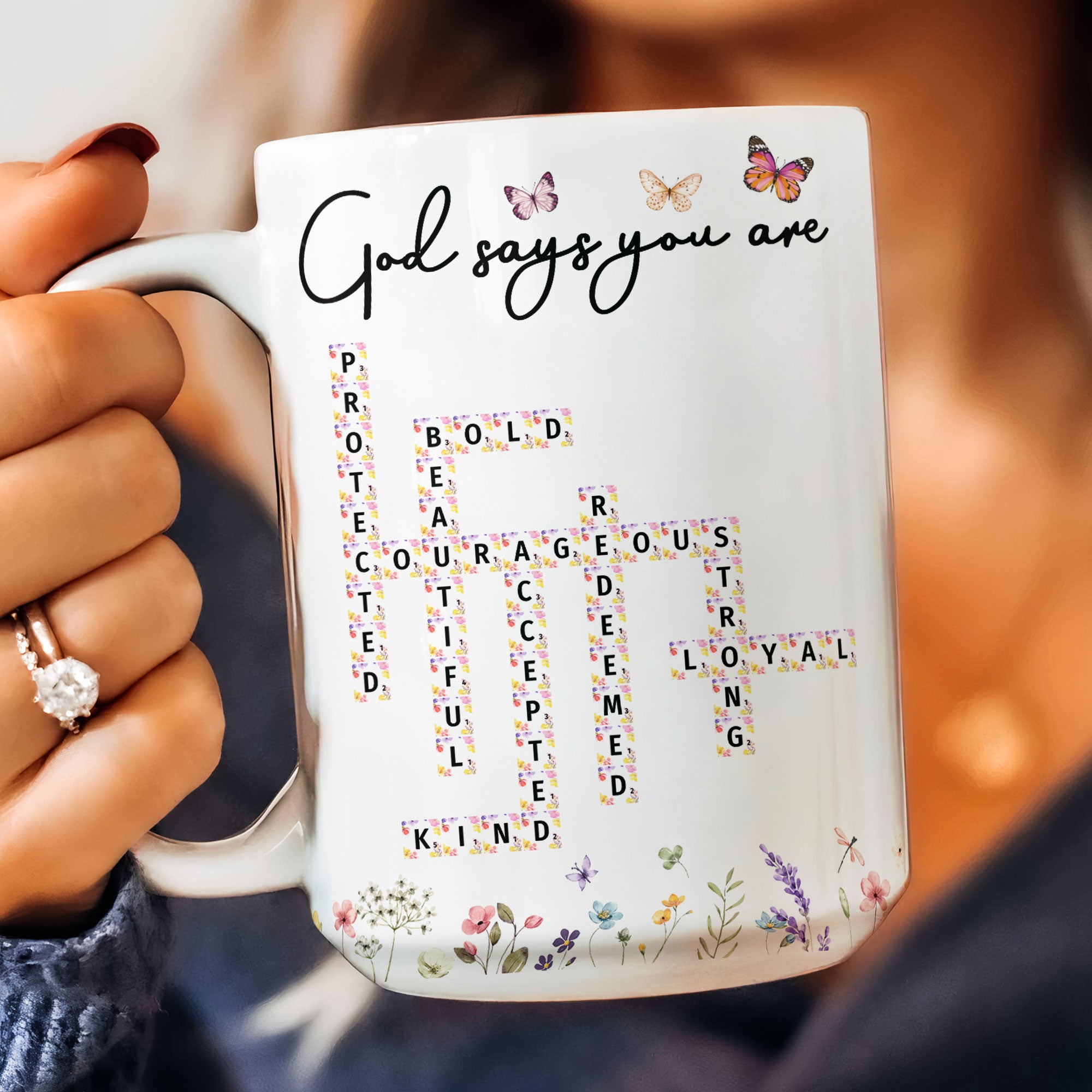 God Says You Are Scrabble Affirmation Words - Personalized Mug