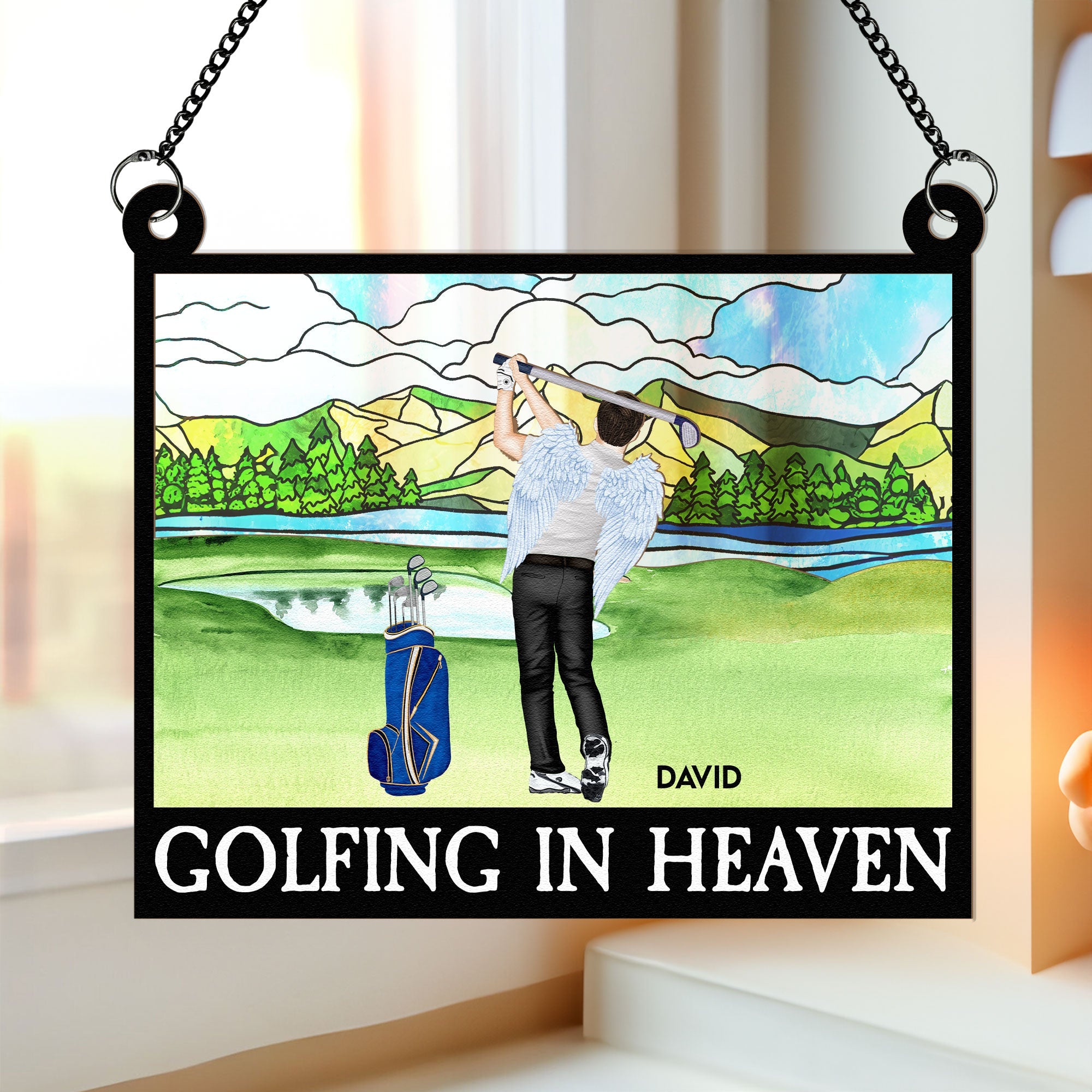 Golfing In Heaven - Personalized Window Hanging Suncatcher Ornament