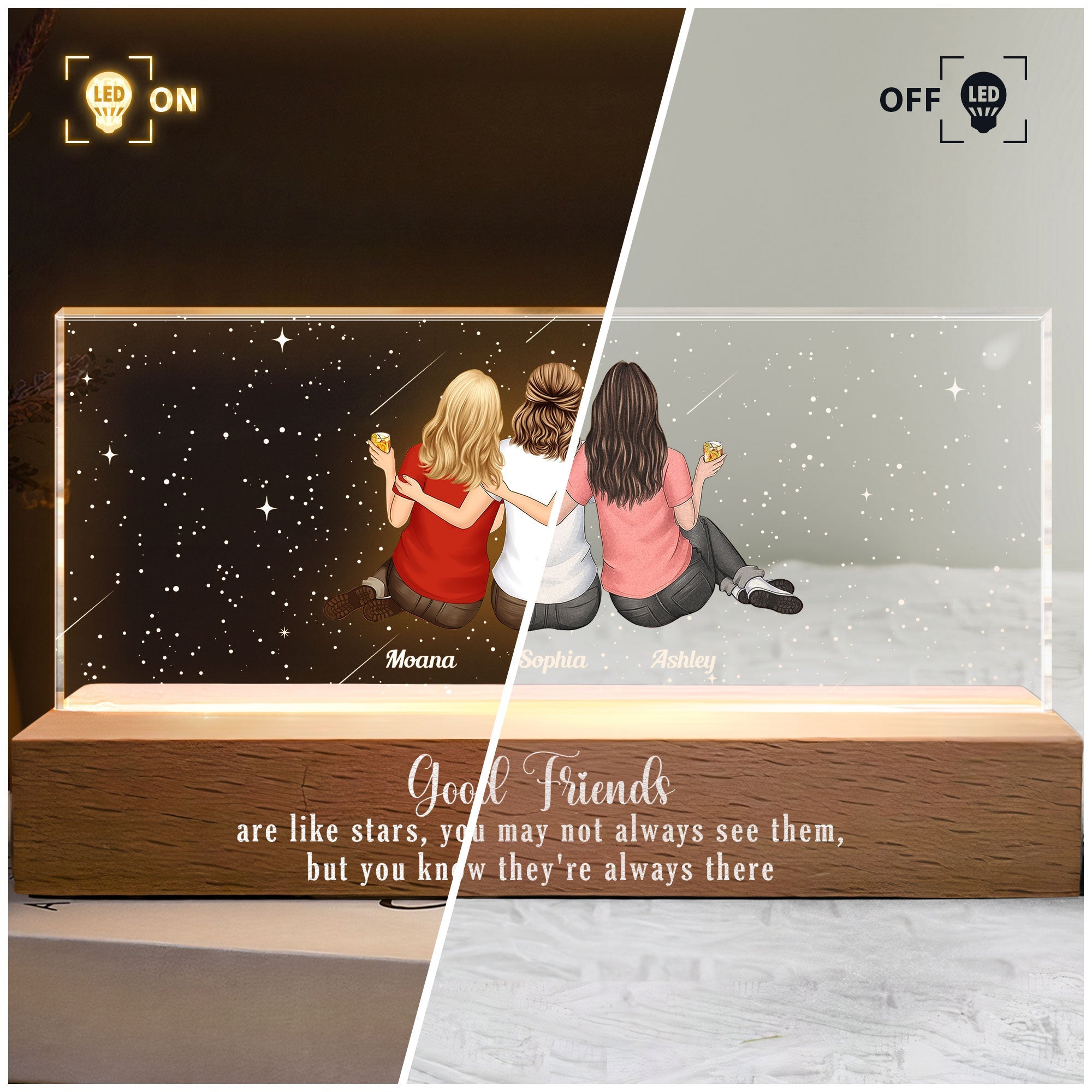 Good Friends Are Like Stars - Personalized LED Night Light