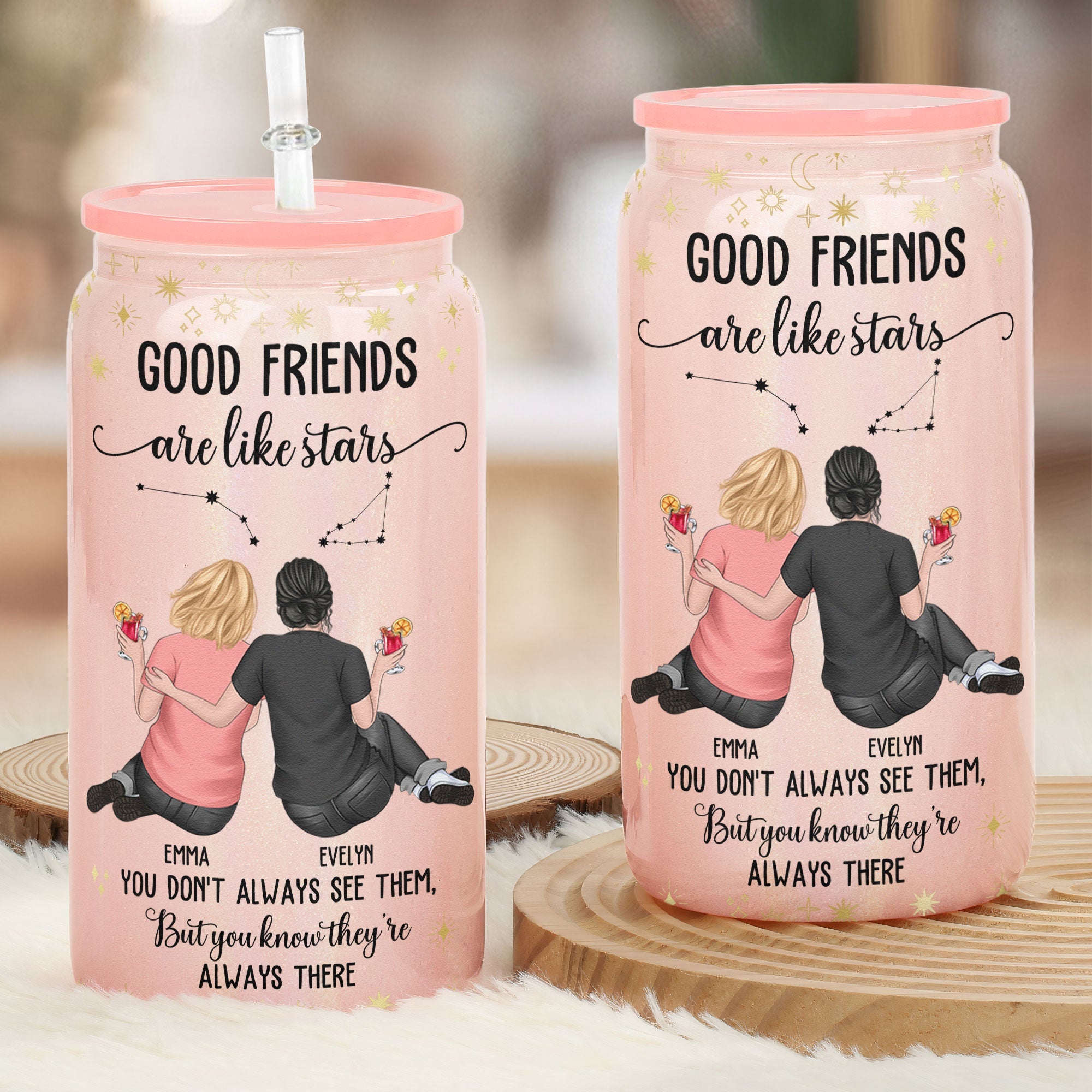 Good Friends Are Like Stars - Personalized Shimmer Glass Can