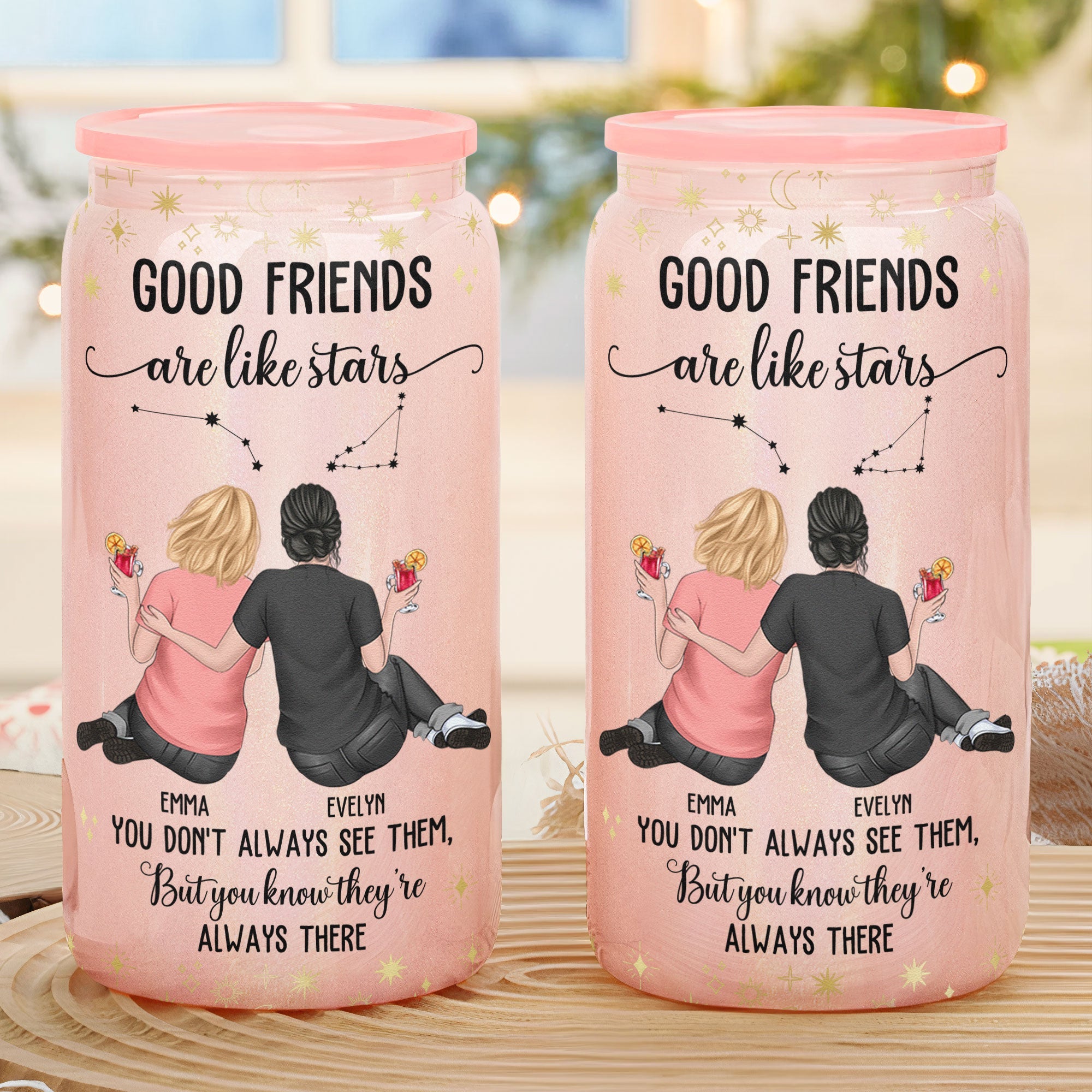 Good Friends Are Like Stars - Personalized Shimmer Glass Can