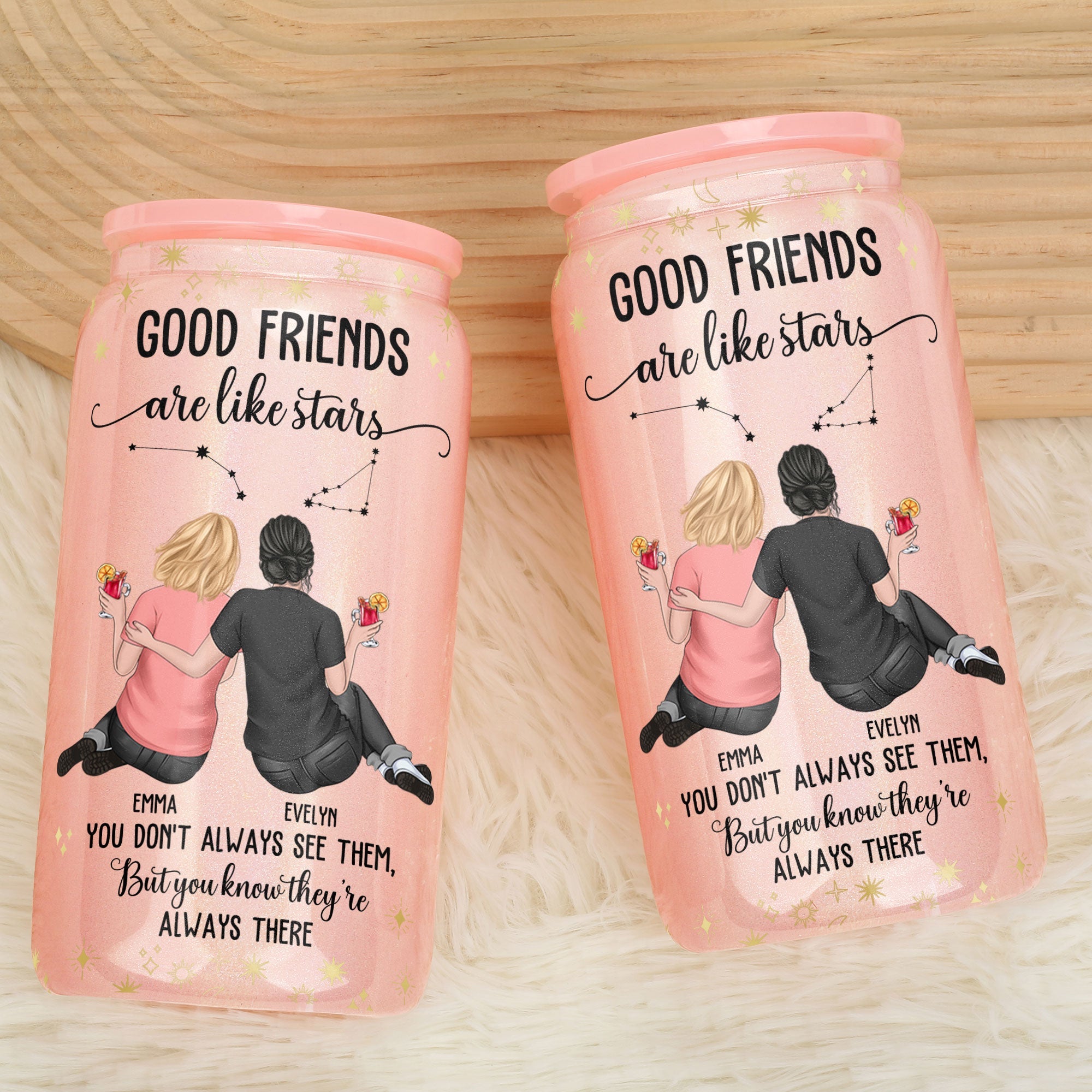 Good Friends Are Like Stars - Personalized Shimmer Glass Can