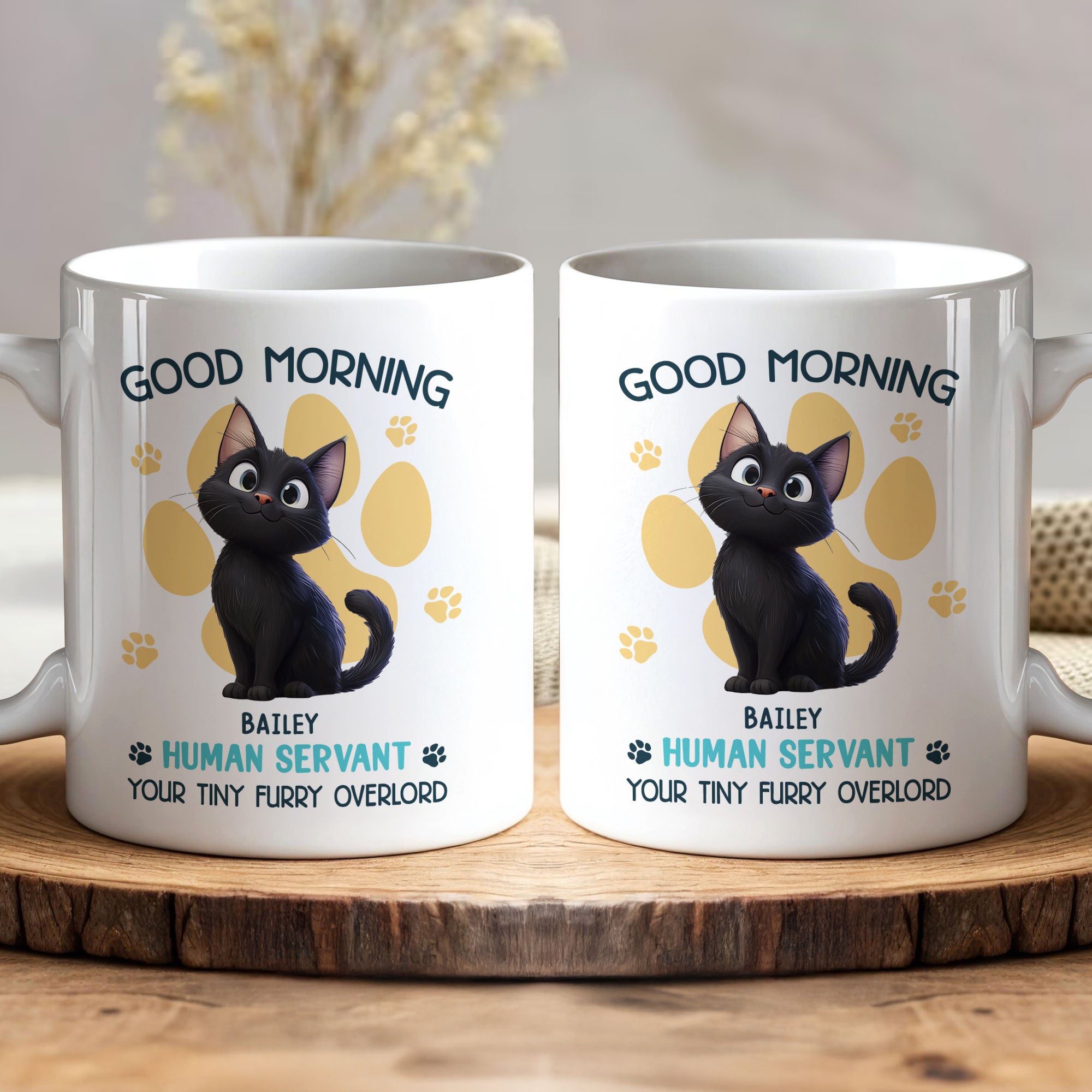 Good Morning Human Servant - Cartoon Cat - Personalized Mug