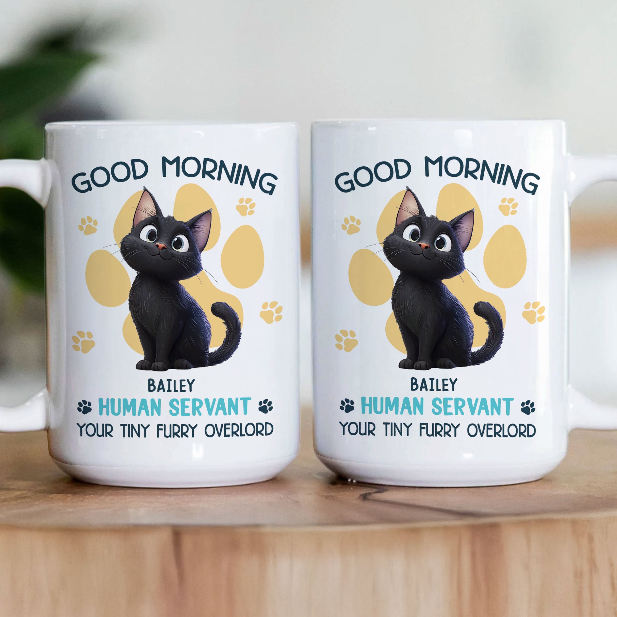 Good Morning Human Servant - Cartoon Cat - Personalized Mug