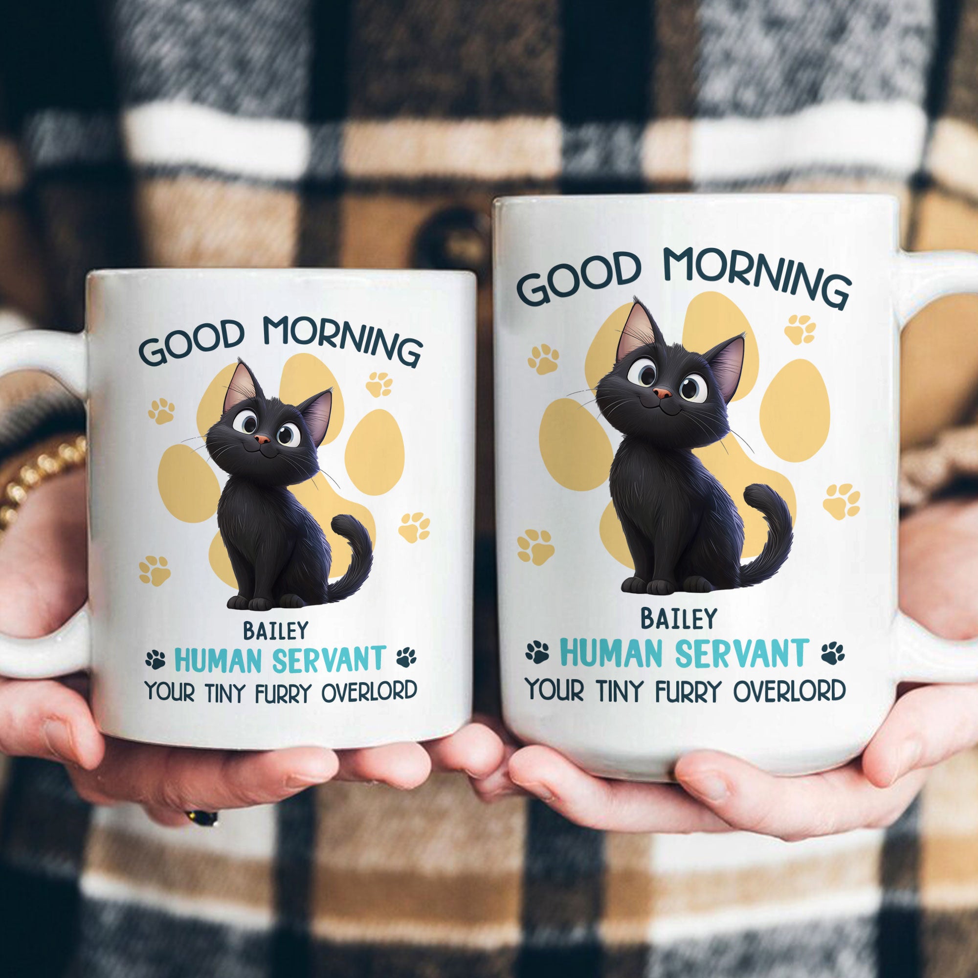 Good Morning Human Servant - Cartoon Cat - Personalized Mug