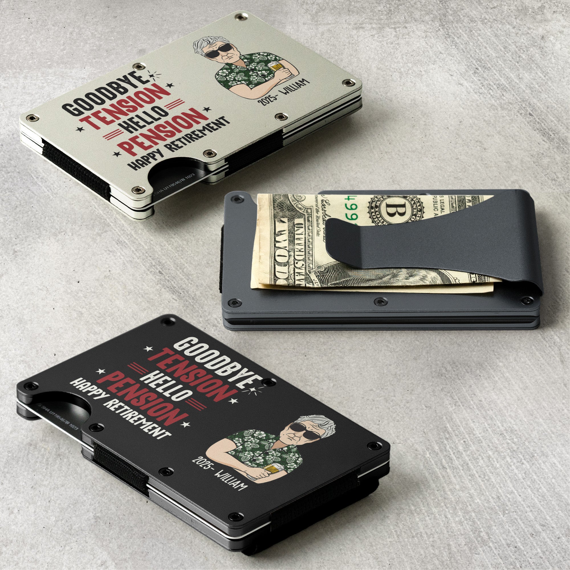 Goodbye Tension Hello Pension - Personalized Metal Card Holder