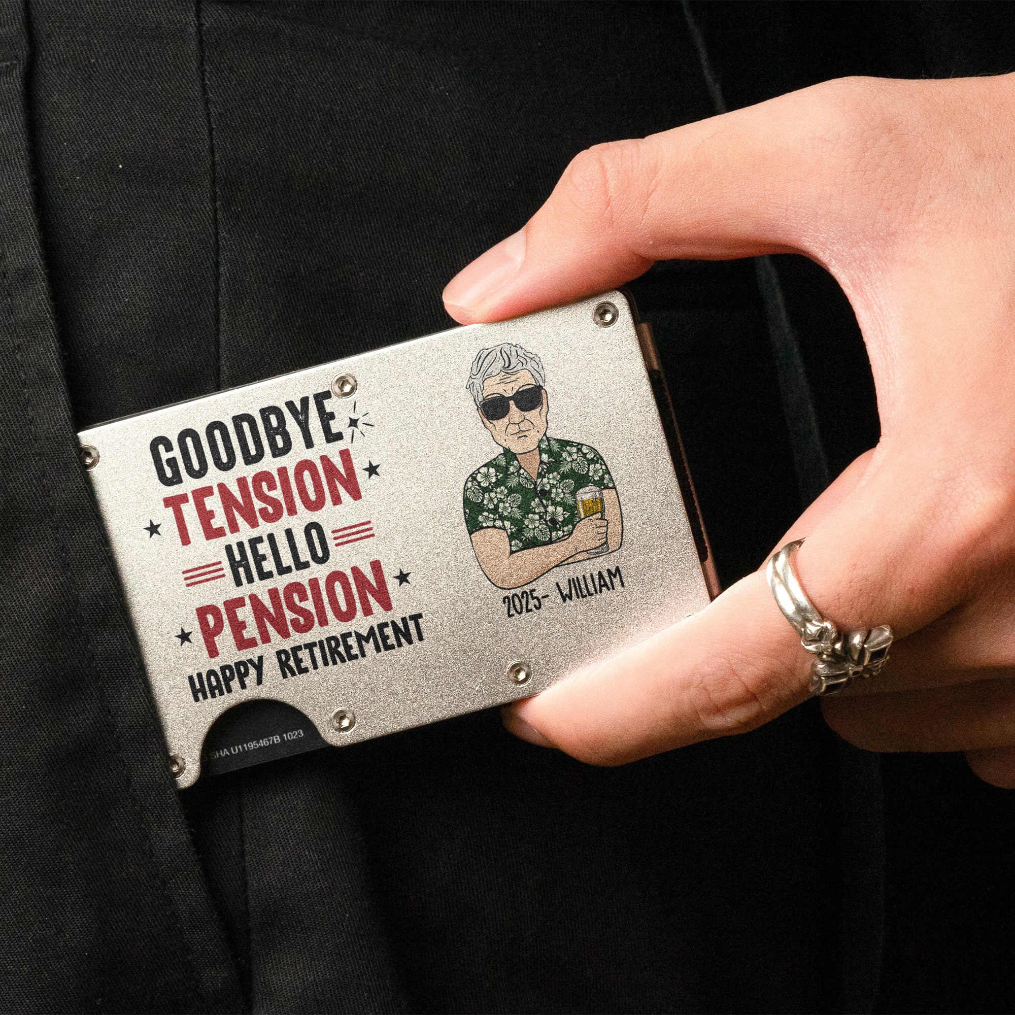 Goodbye Tension Hello Pension - Personalized Metal Card Holder