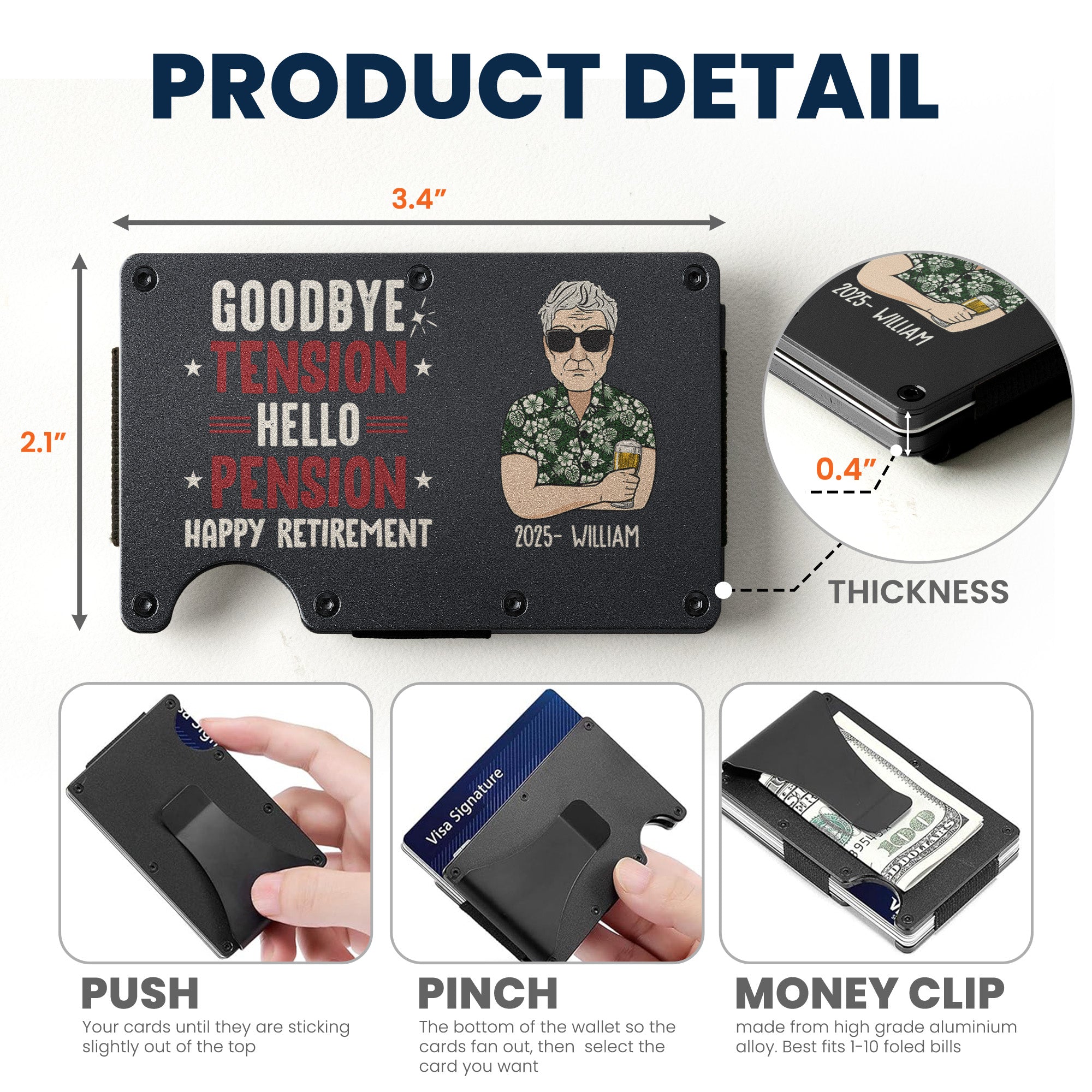 Goodbye Tension Hello Pension - Personalized Metal Card Holder