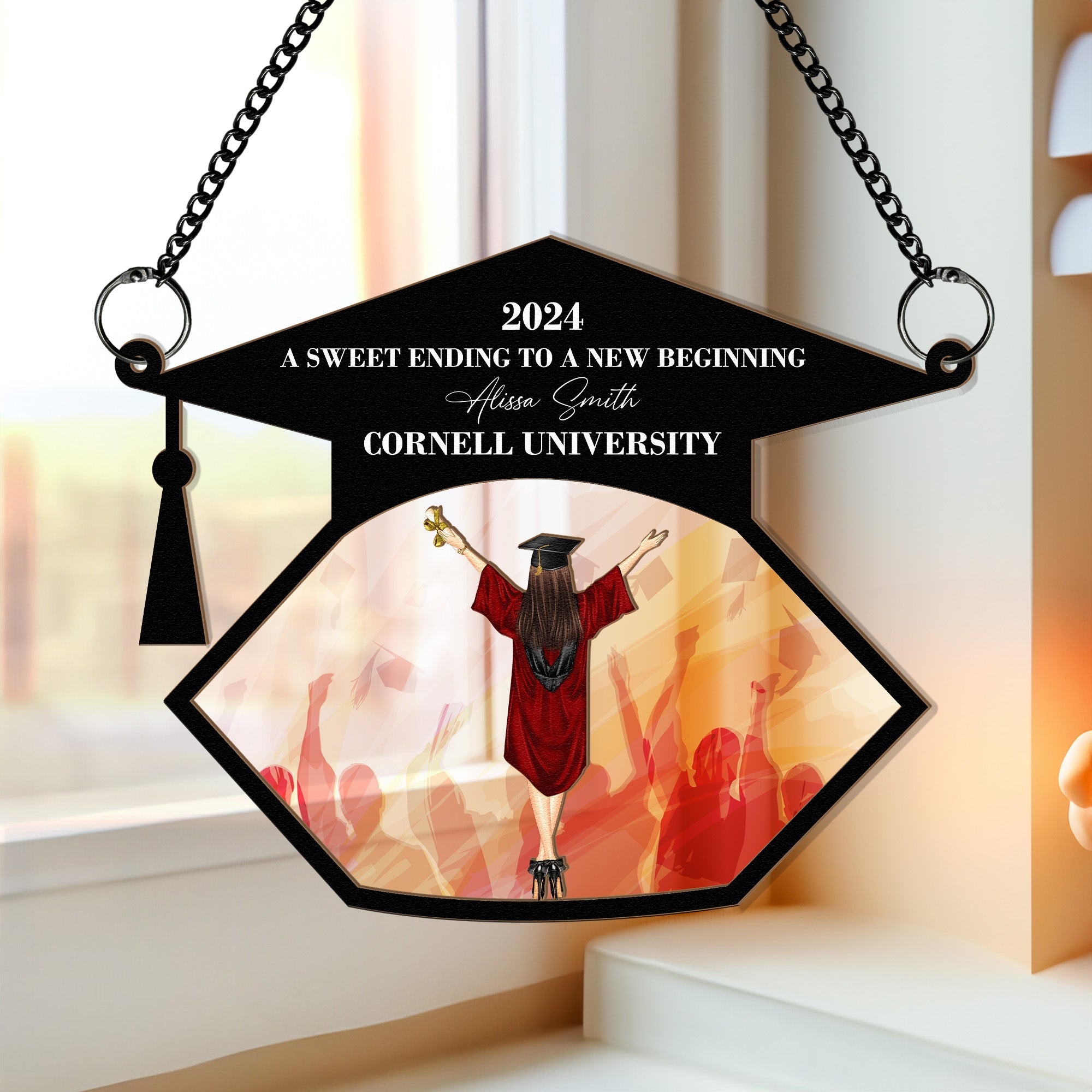 Graduation A Sweet Ending - Personalized Window Hanging Suncatcher Ornament