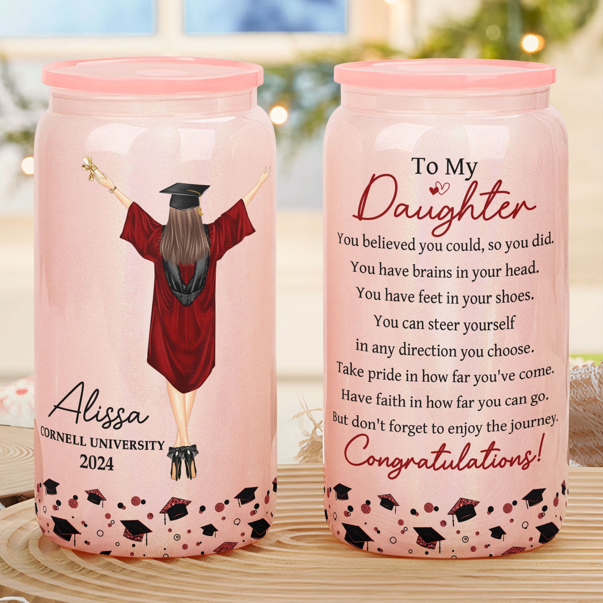 Graduation Gift Don't Forget To Enjoy The Journey - Personalized Shimmer Glass Can