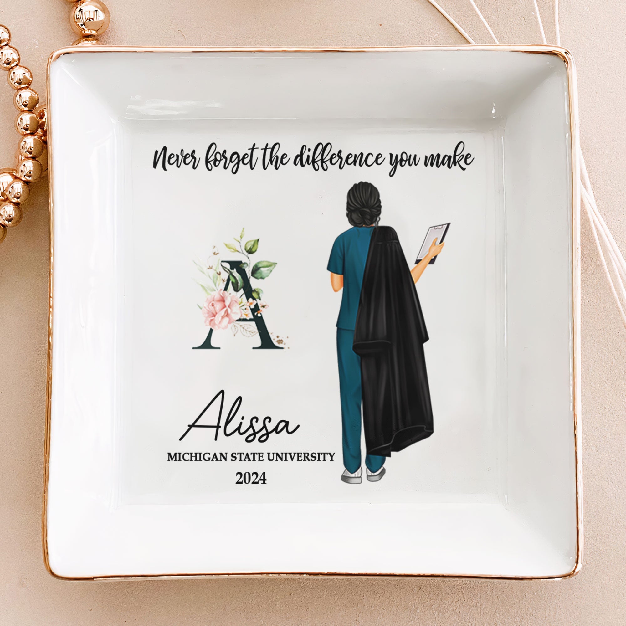 Graduation Gift For Nurse - Personalized Jewelry Dish