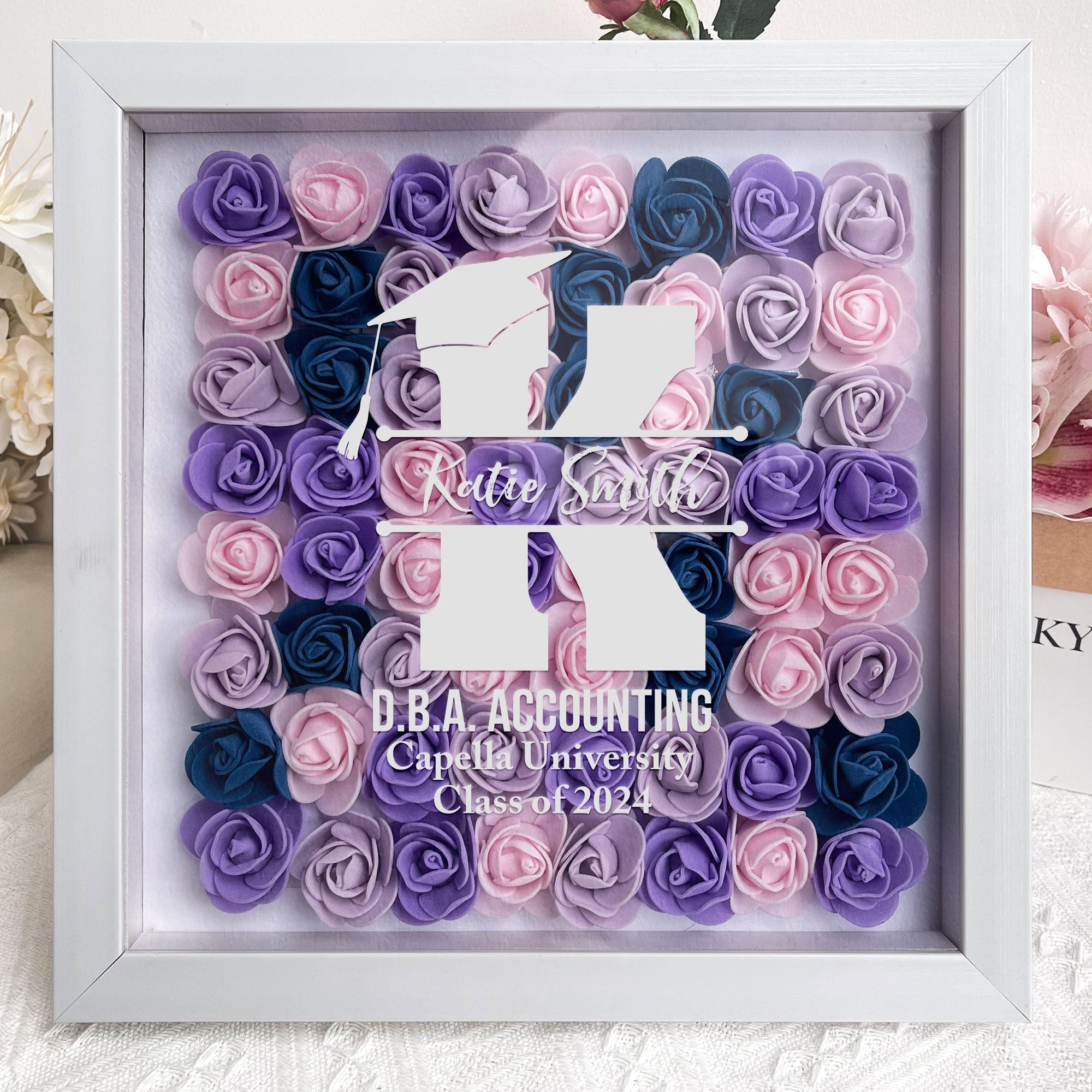 Graduation Gift For Women, Men - Personalized Flower Shadow Box