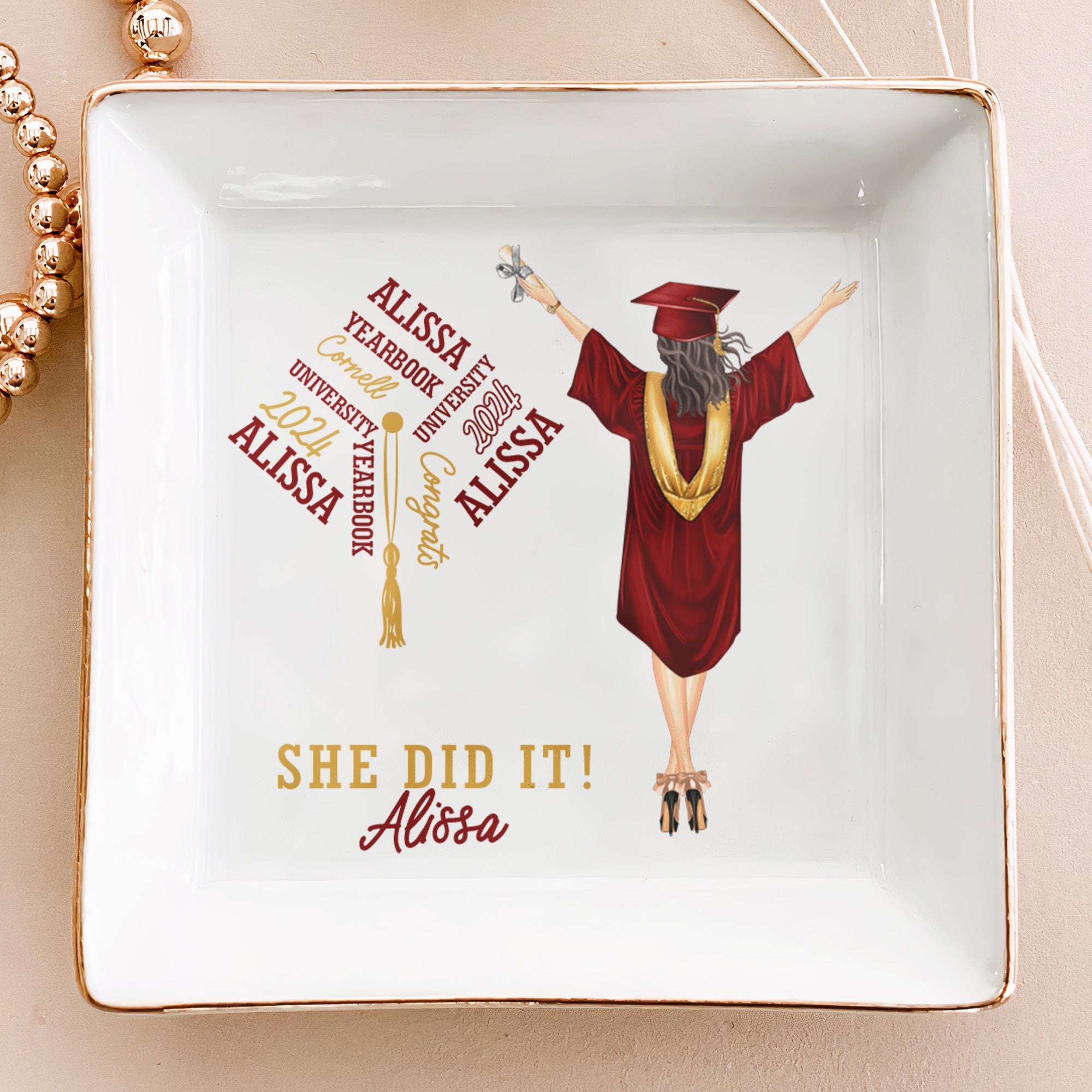 Graduation Gift She Did It - Personalized Jewelry Dish