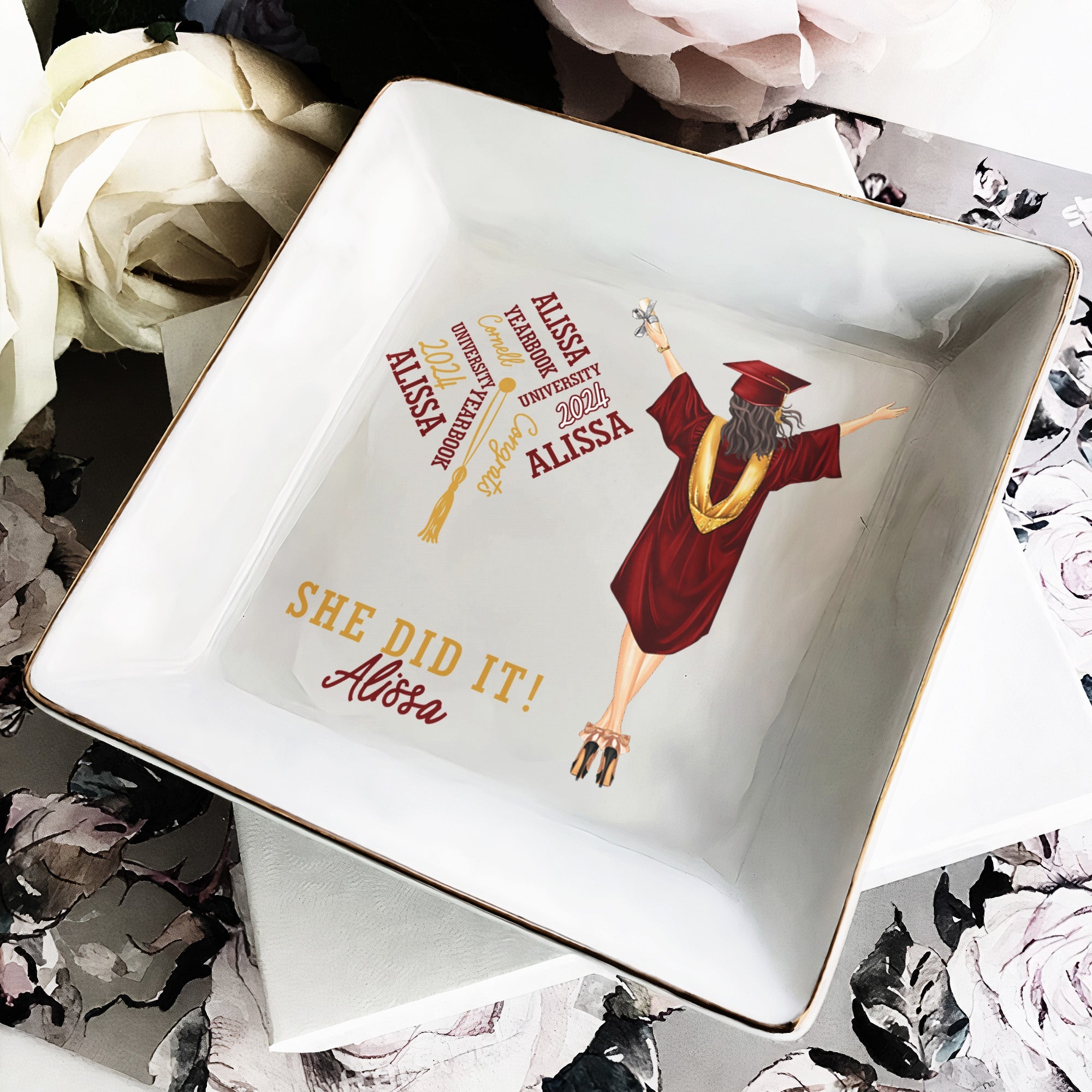 Graduation Gift She Did It - Personalized Jewelry Dish