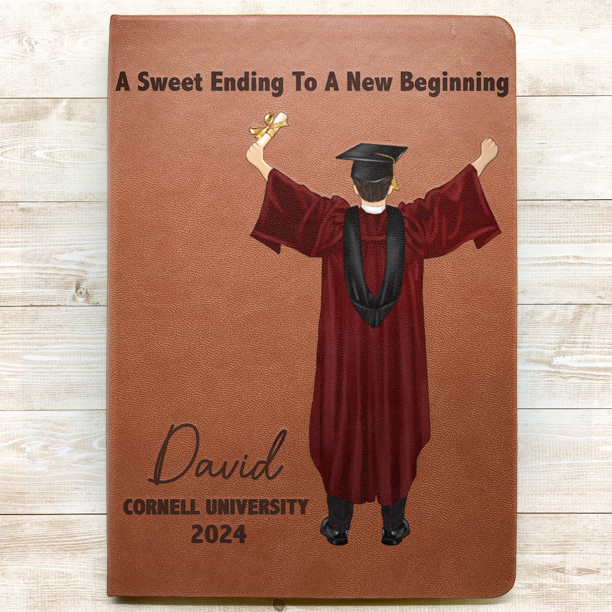 Graduation Journal He Believed He Could So He Did! - Personalized Leather Journal