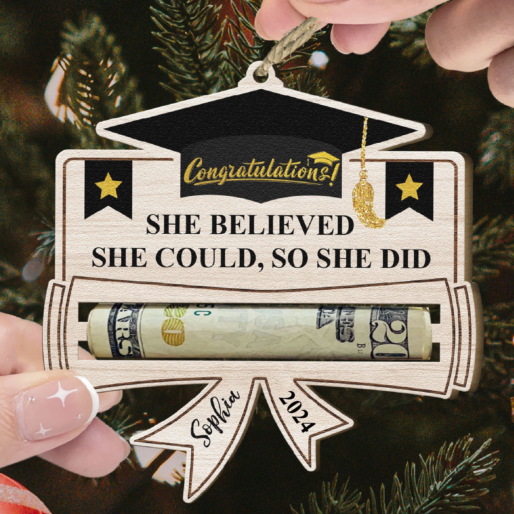 Graduation Money Holder - Personalized Wooden Ornament