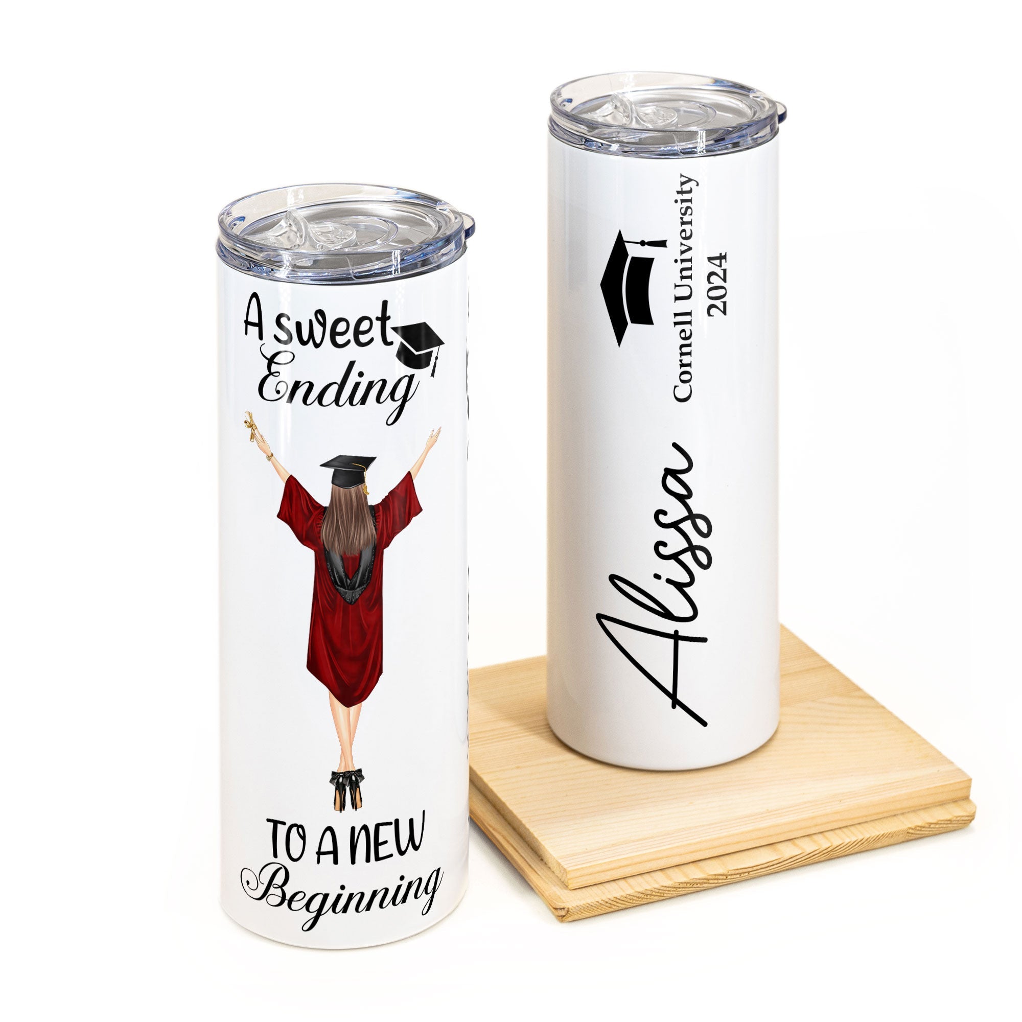 Graduation Tumbler A Sweet Ending - Personalized Skinny Tumbler