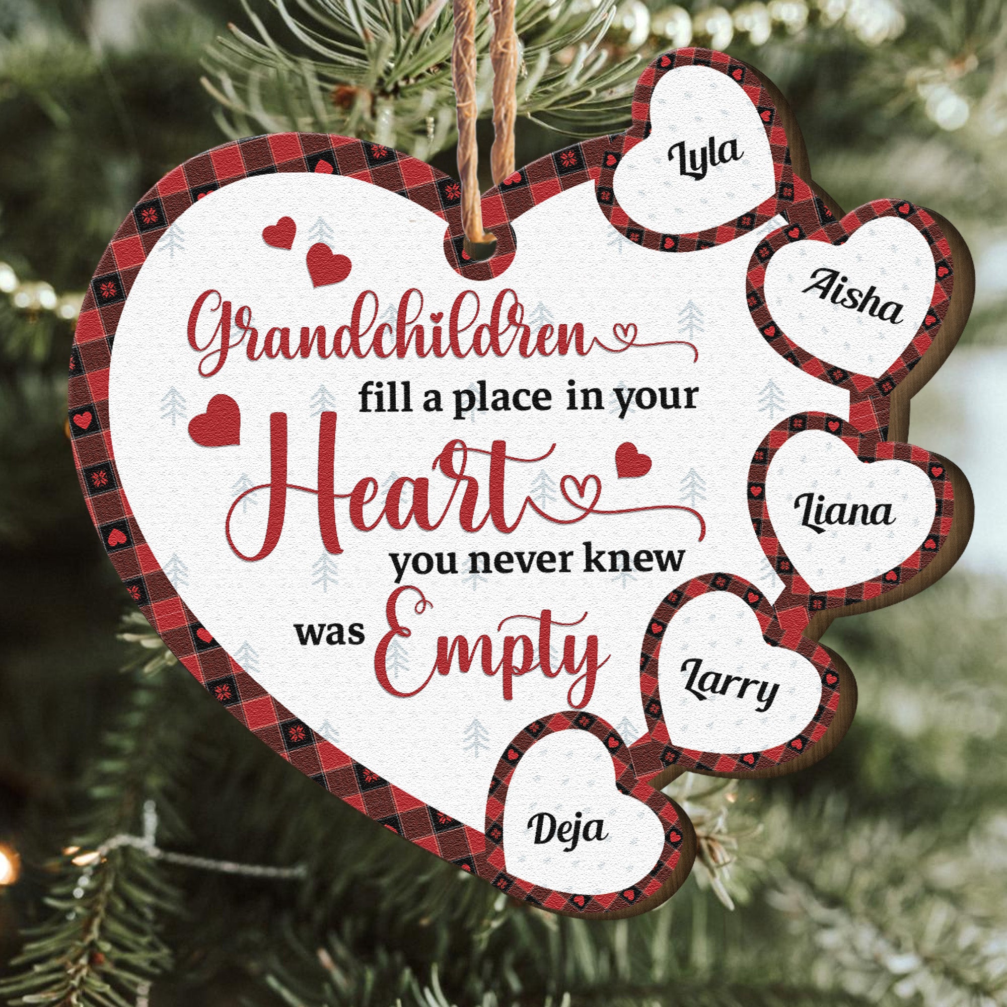 Grandchildren Fill A Place In Your Heart - Personalized Wooden Ornament