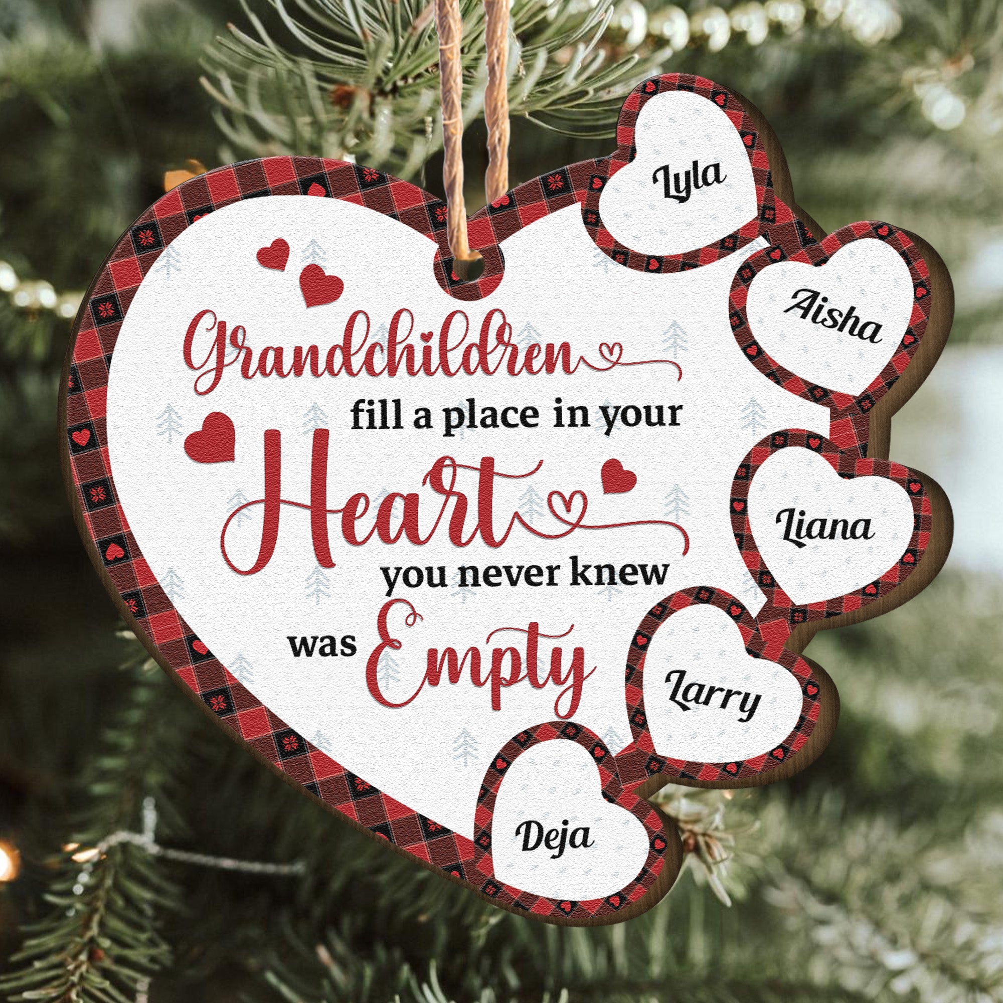 Grandchildren Fill A Place In Your Heart - Personalized Wooden Ornament