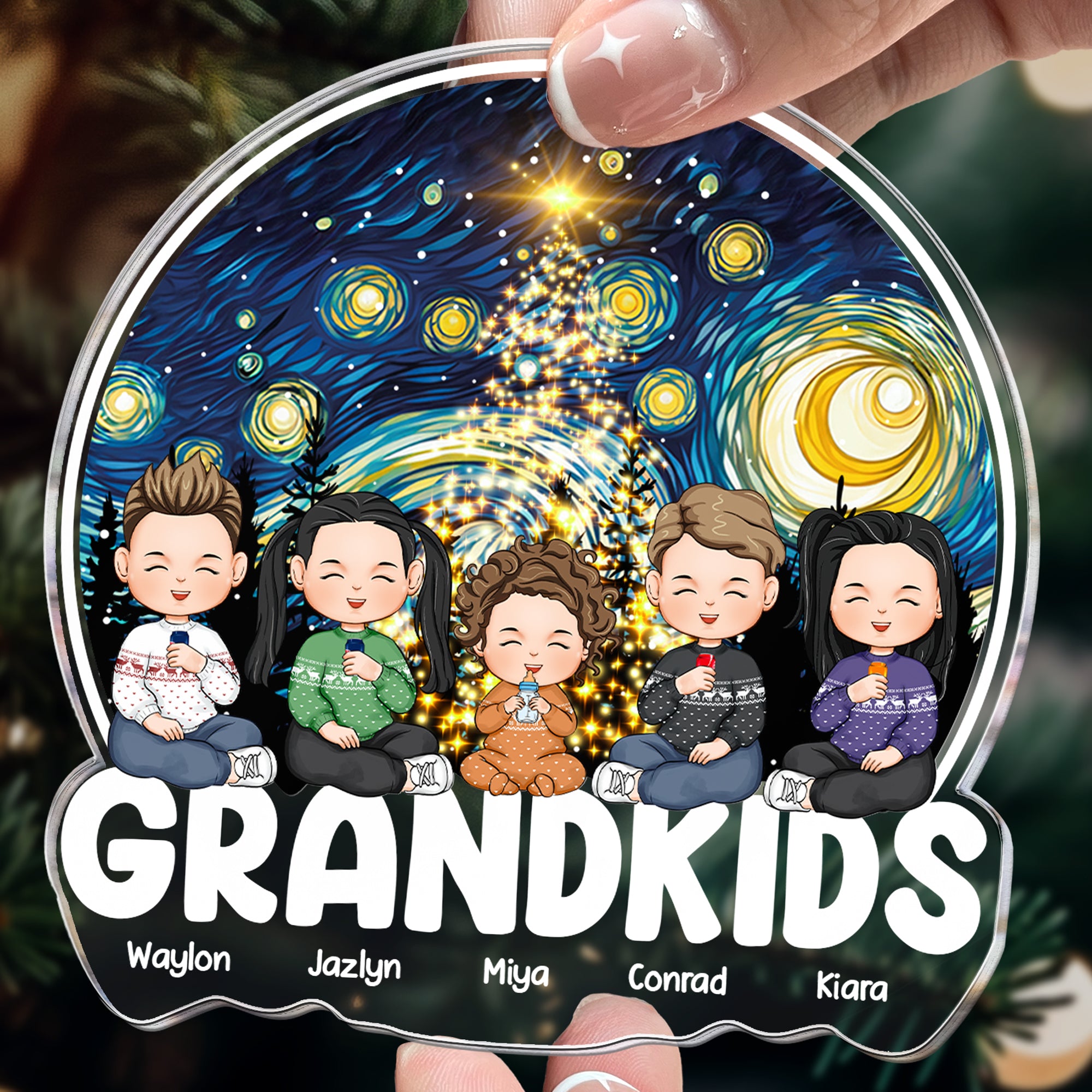 Grandkid Christmas Time Sitting Together - Personalized Acrylic Ornament