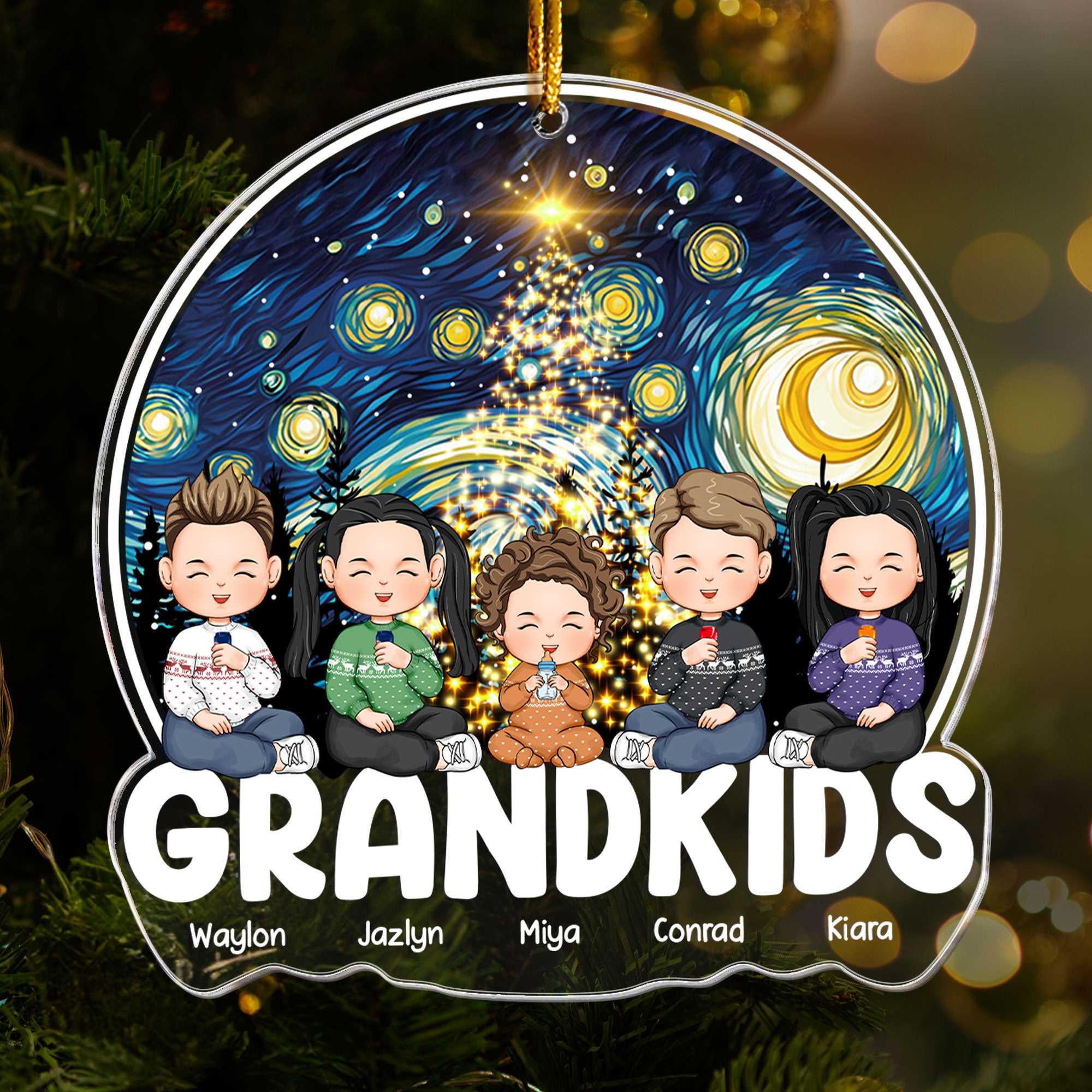 Grandkid Christmas Time Sitting Together - Personalized Acrylic Ornament